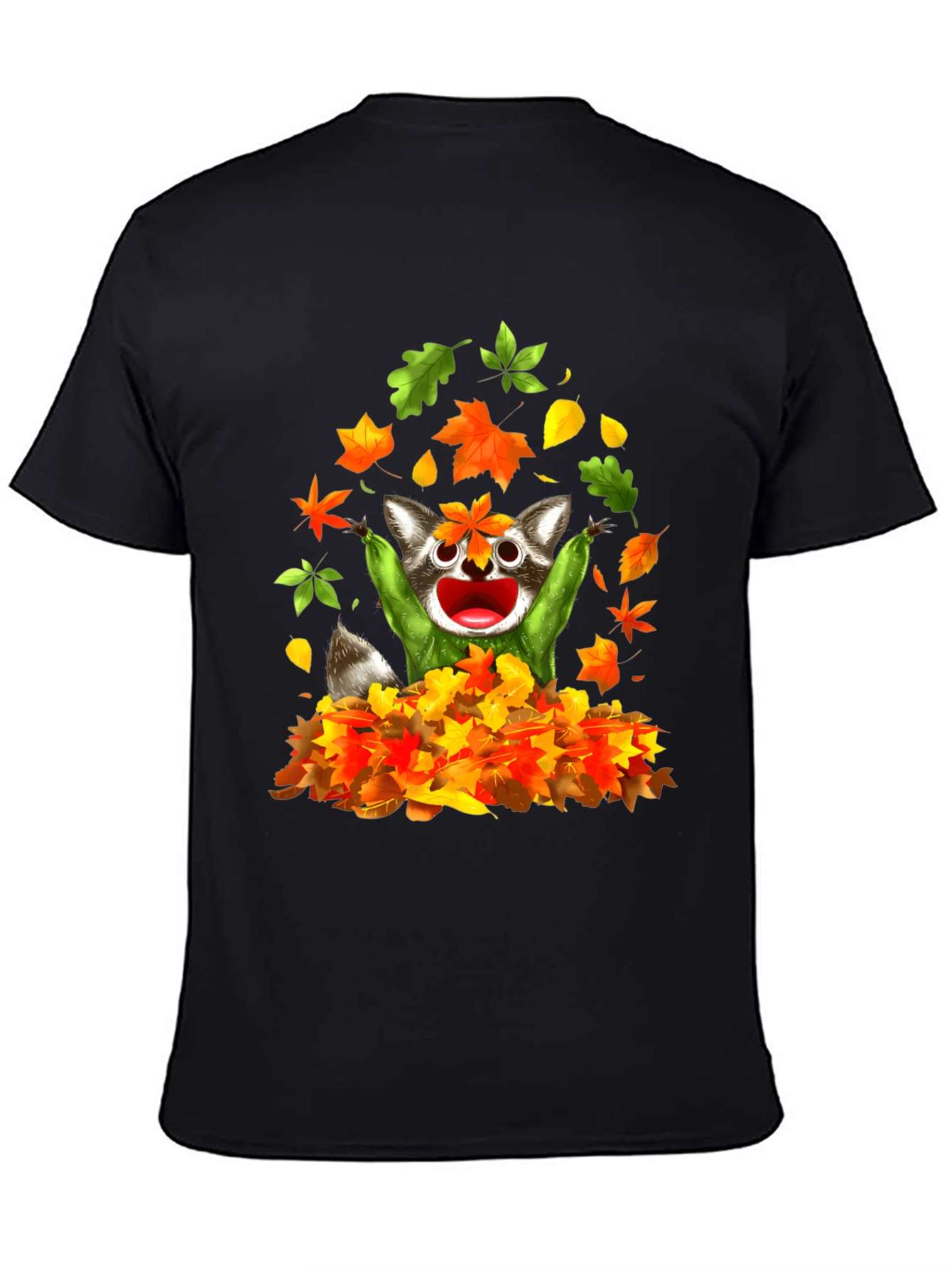 Black Raccoon Leaves Graphic T-Shirt - Autumn Fun view 4