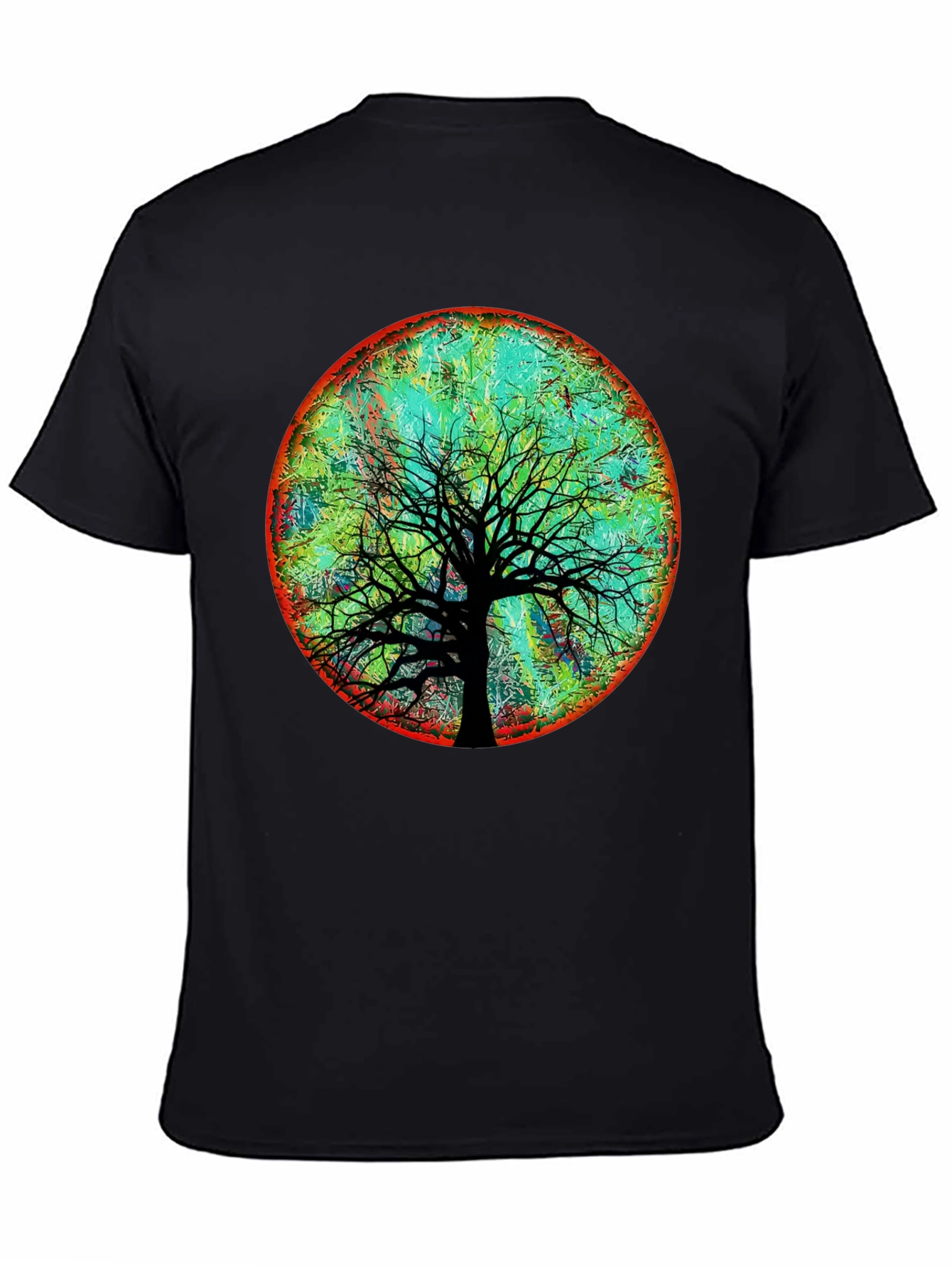 Black Artsy Tree of Life Graphic Tee - Black Cotton Blend view 4