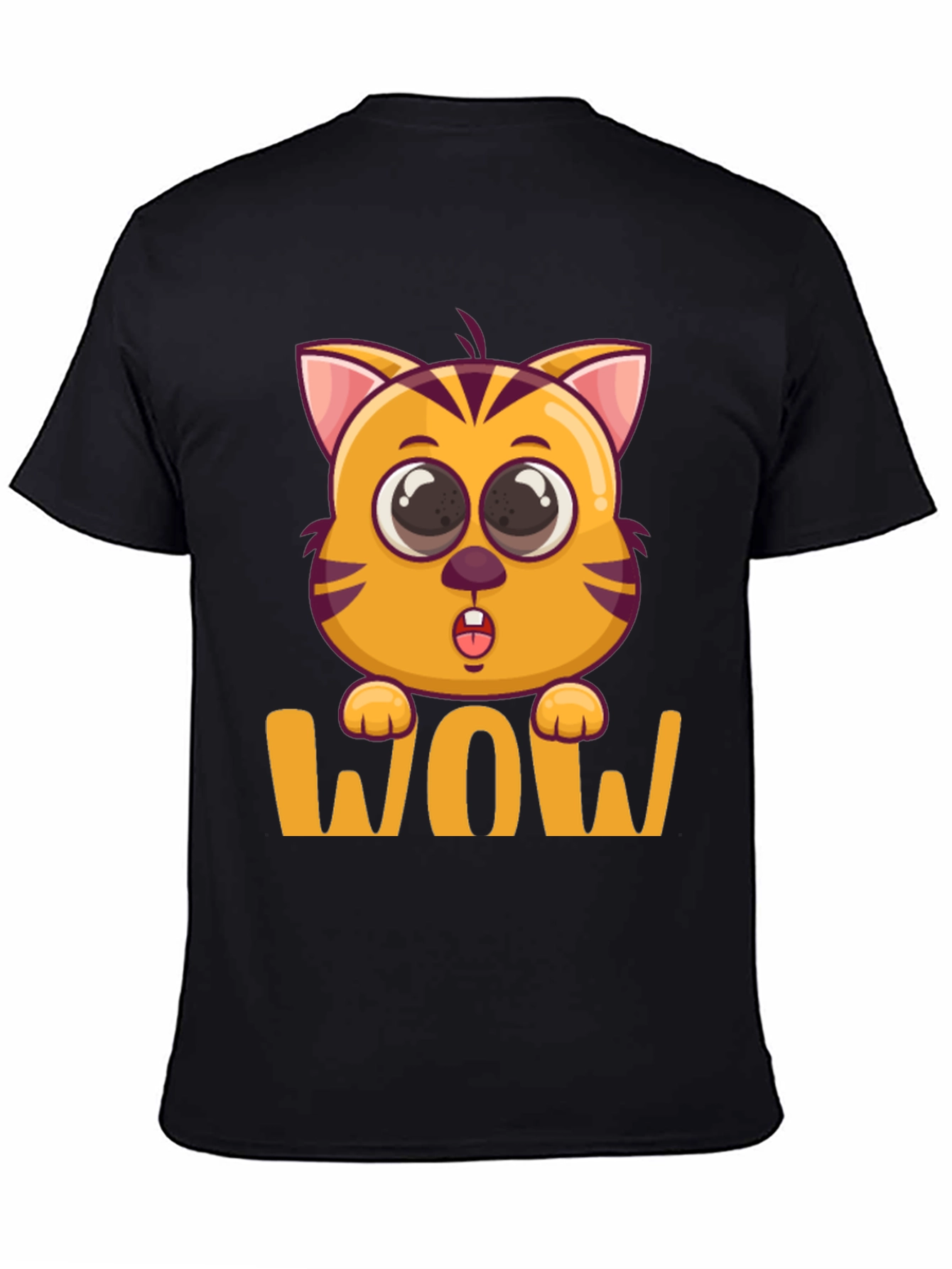 Black WOW Cat T-Shirt - Cute Cartoon Kitten Tee view 4