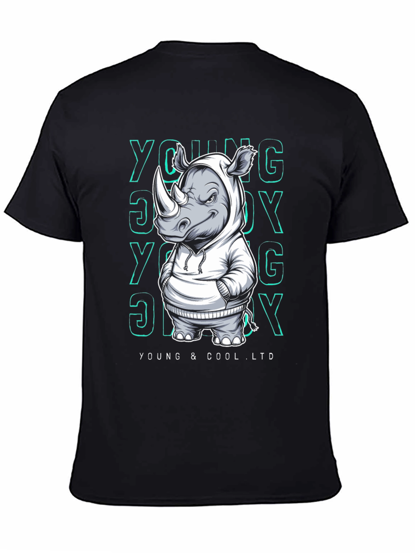 Black Cool Rhino Graphic T-Shirt - Young & Cool Ltd. view 4