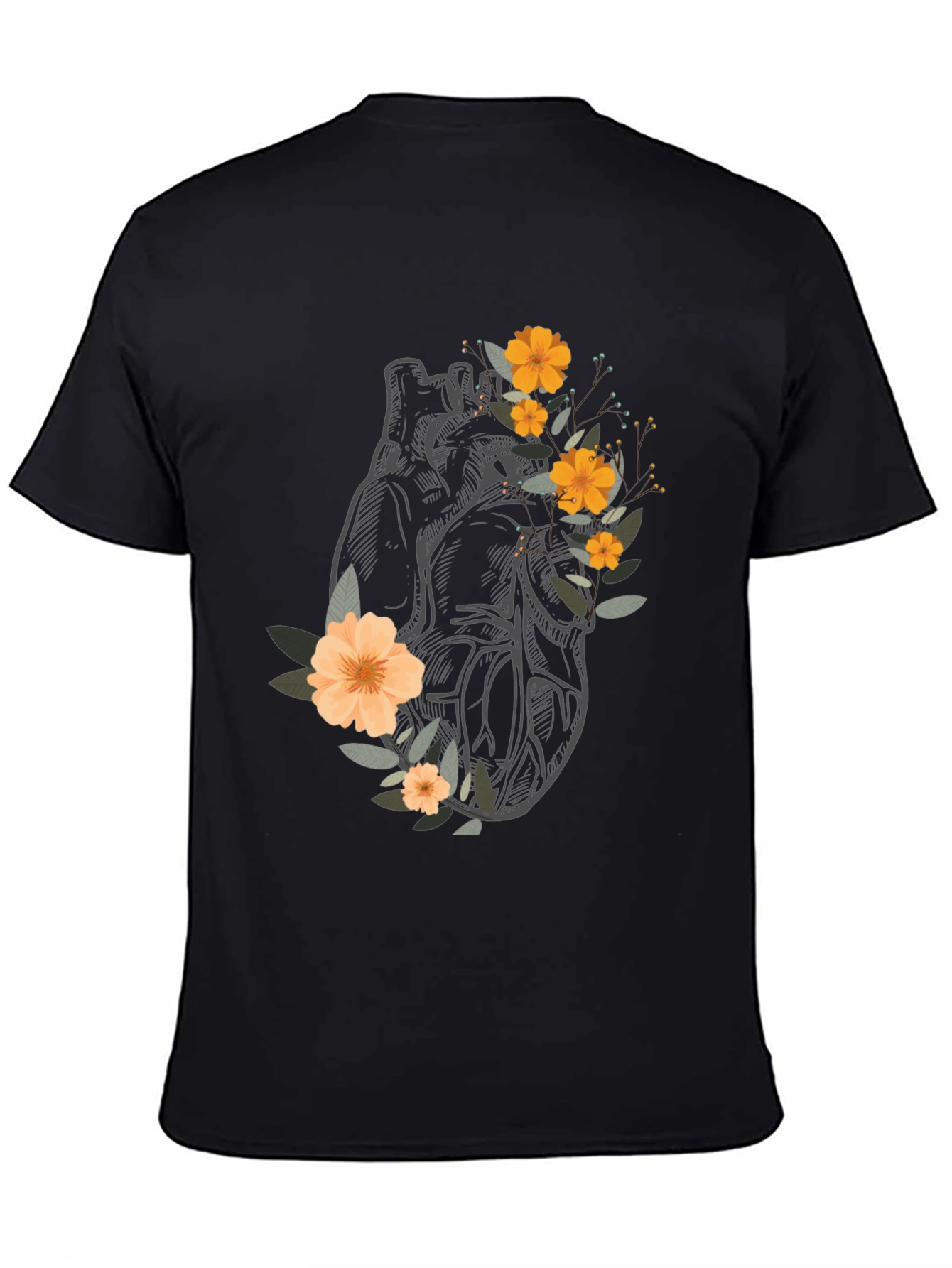 Black Anatomical Heart Floral Graphic Tee - Black view 4