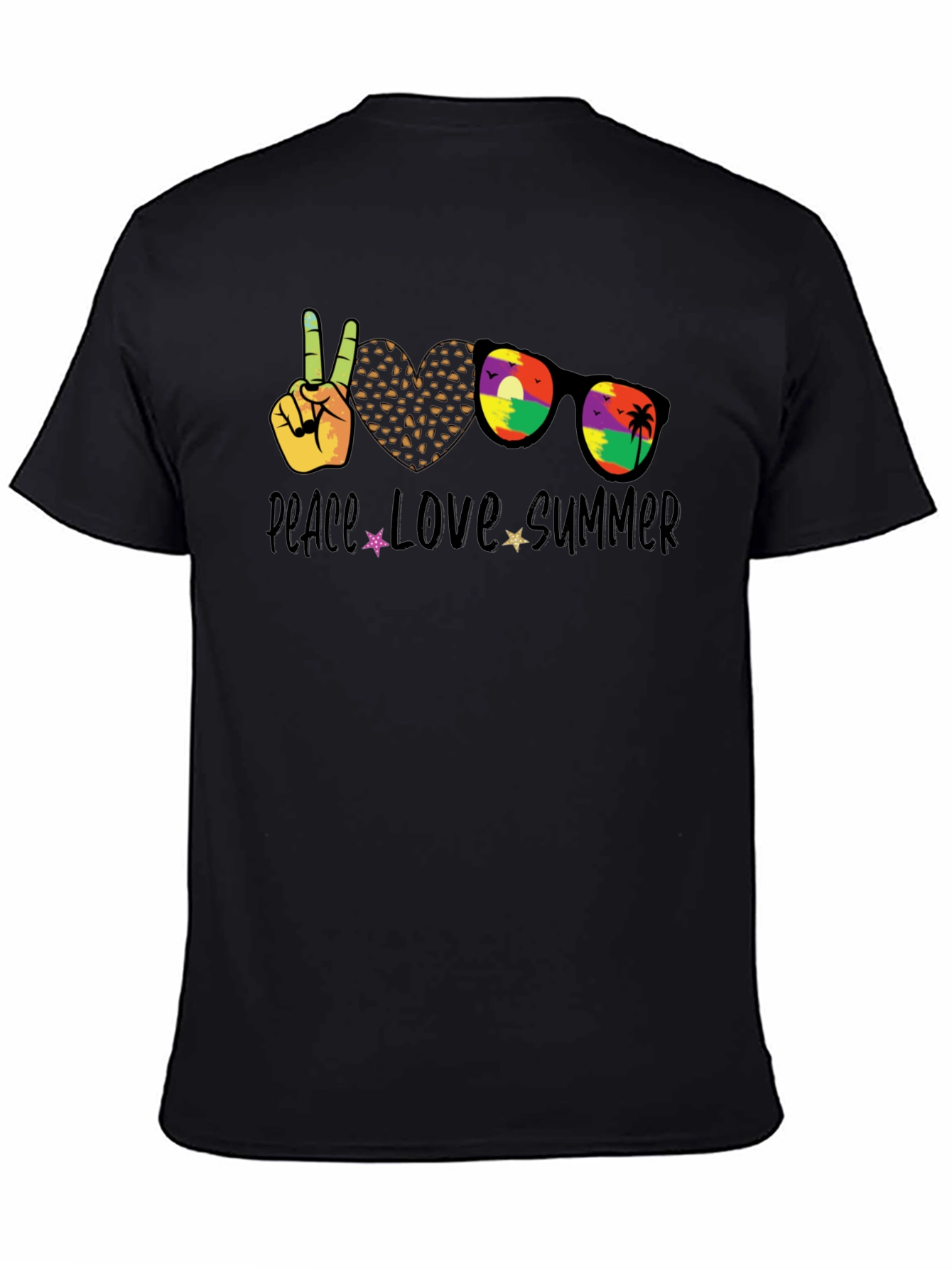 Black Peace Love Summer T-Shirt, Unisex Casual Tee view 4
