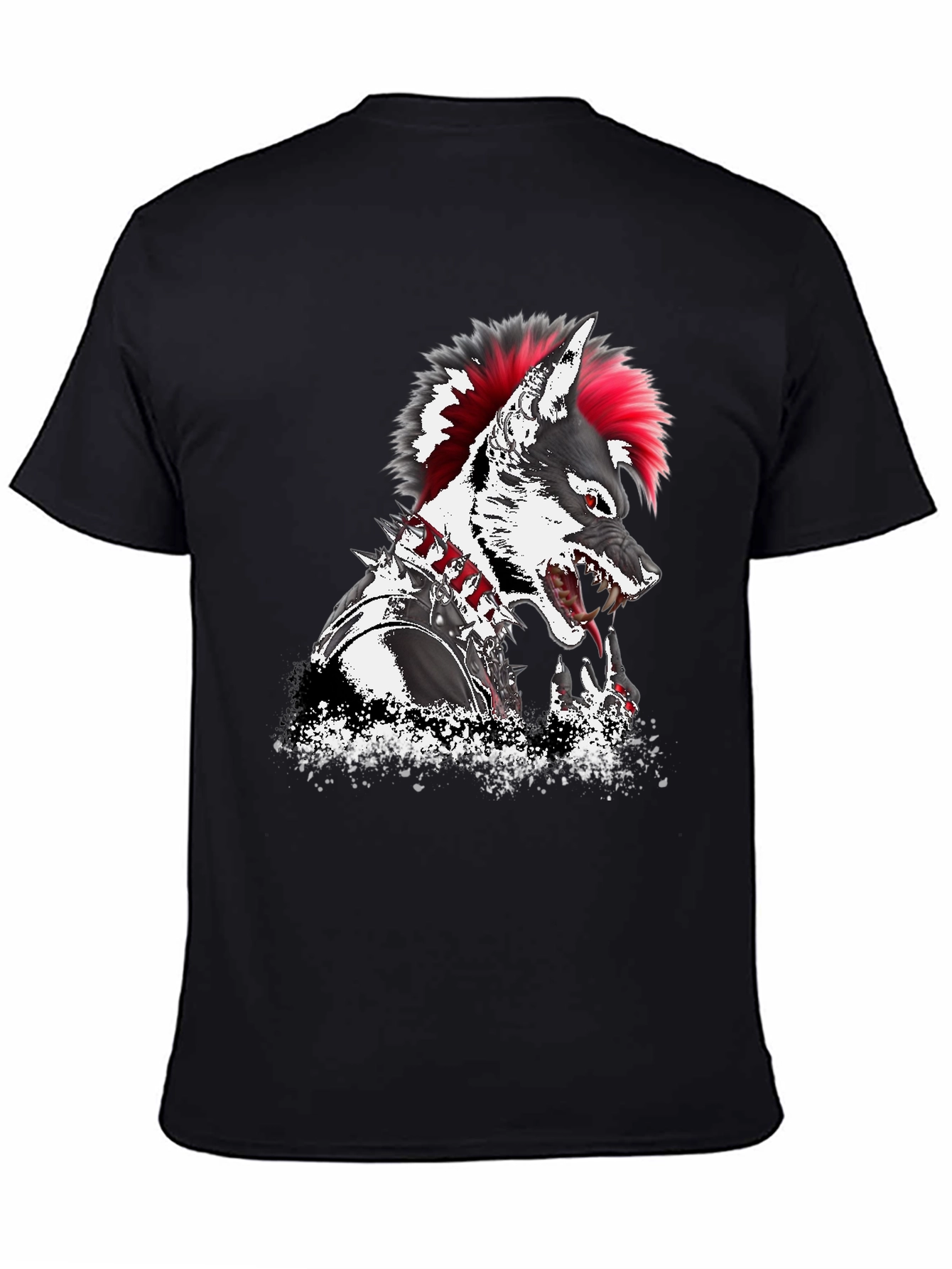 Black Punk Wolf Graphic T-Shirt - Unique Design view 4