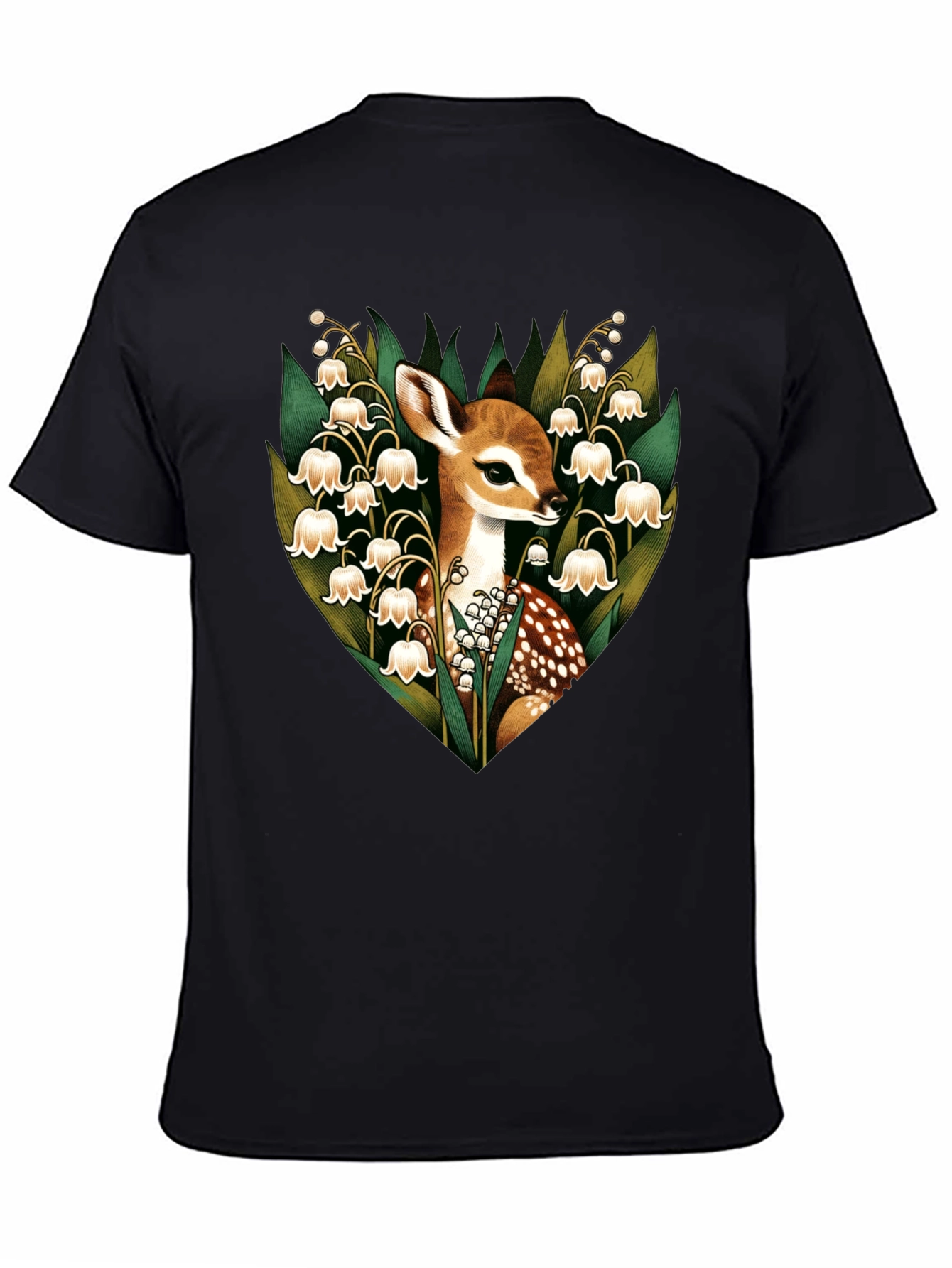 Black Deer & Lily of the Valley Graphic T-Shirt view 4