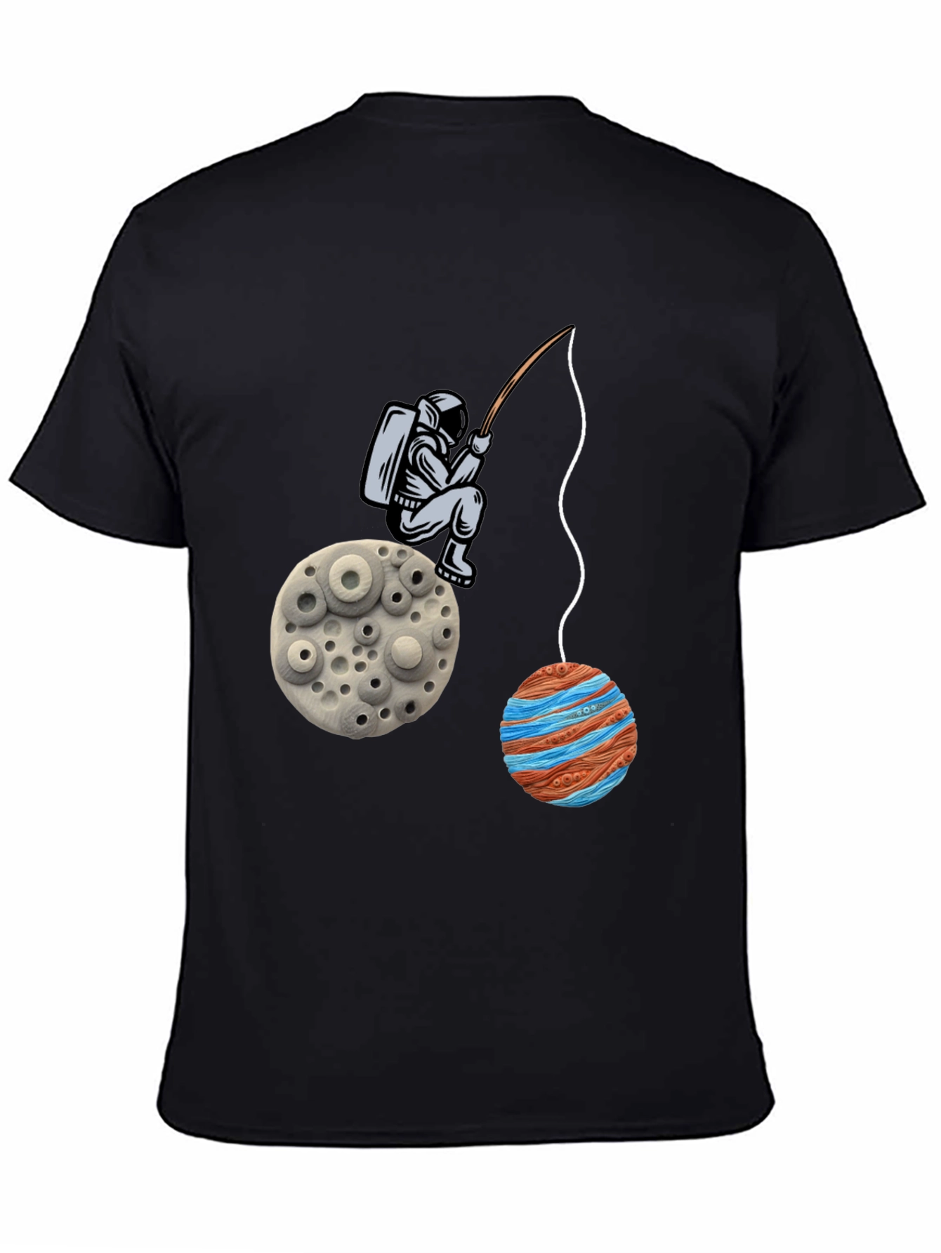 Black Astronaut Fishing Planet Graphic T-Shirt view 4