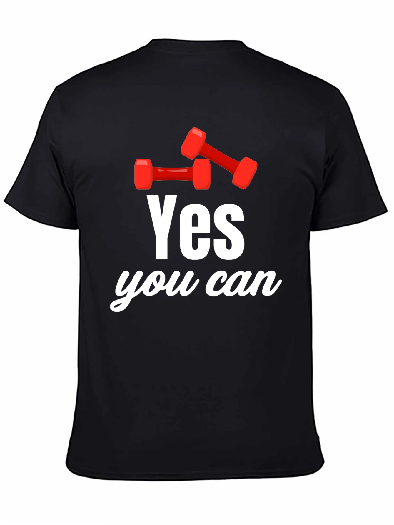Black Yes You Can! Dumbbell Graphic T-Shirt - Motivational Gym Tee view 4
