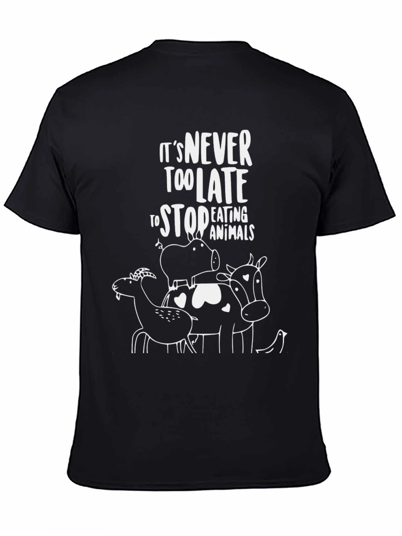 Black Vegan T-Shirt - It's Never Too Late Graphic Tee view 4