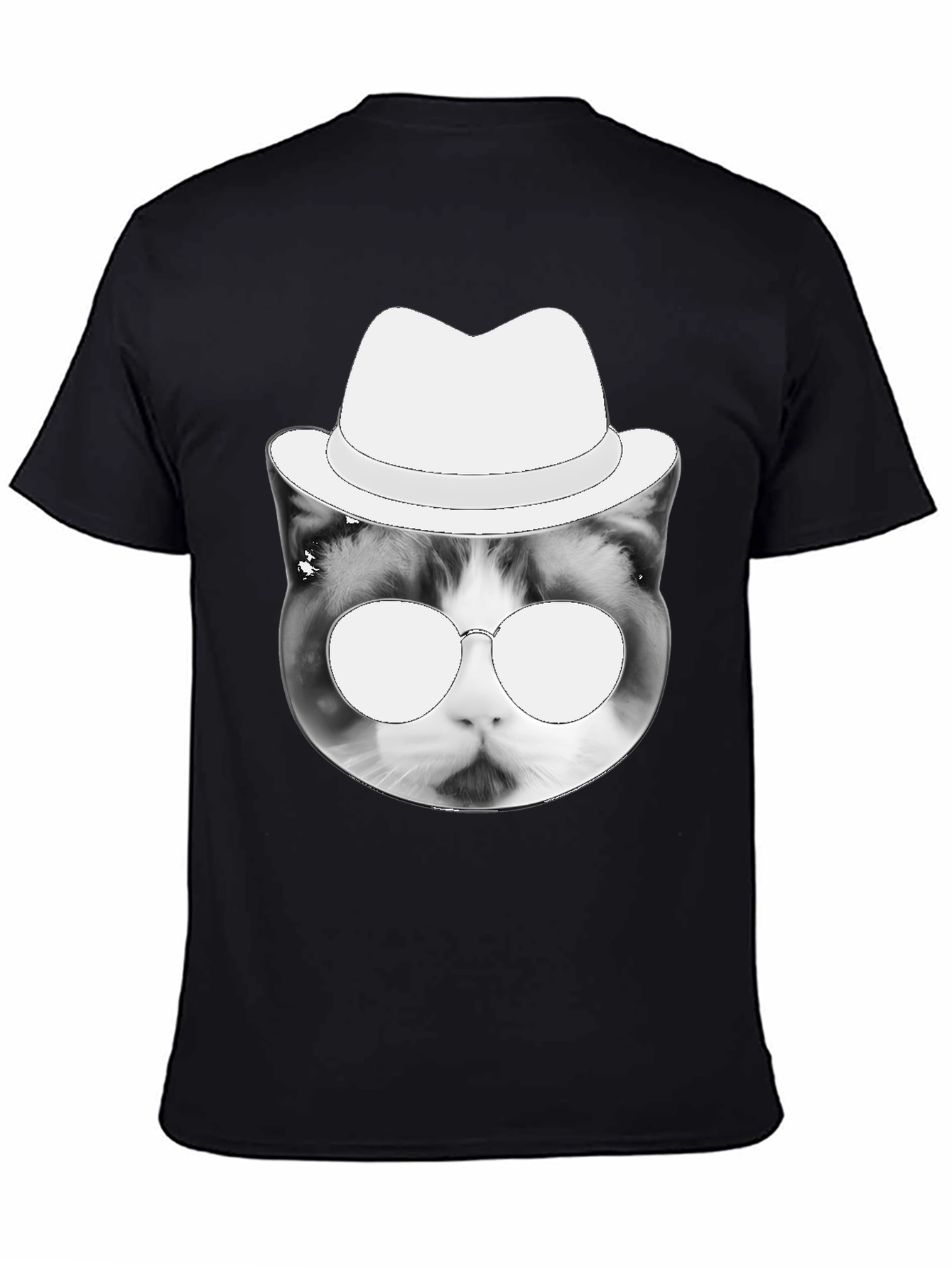 Black Cool Cat Tee: Black T-Shirt with Cat in Hat Graphic view 4