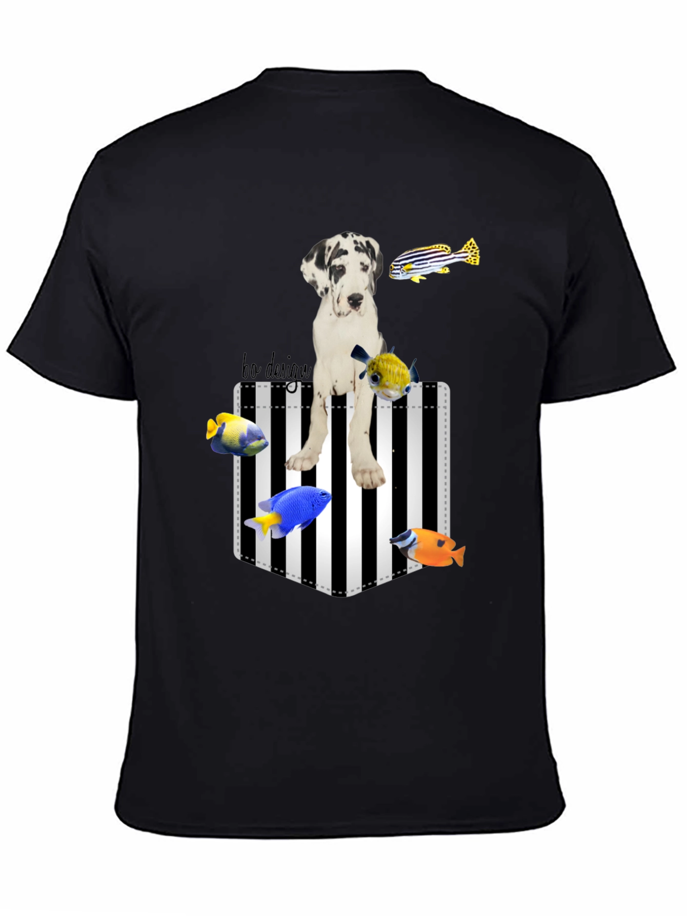 Black Dog and Fish Graphic Tee - Unique Print view 4
