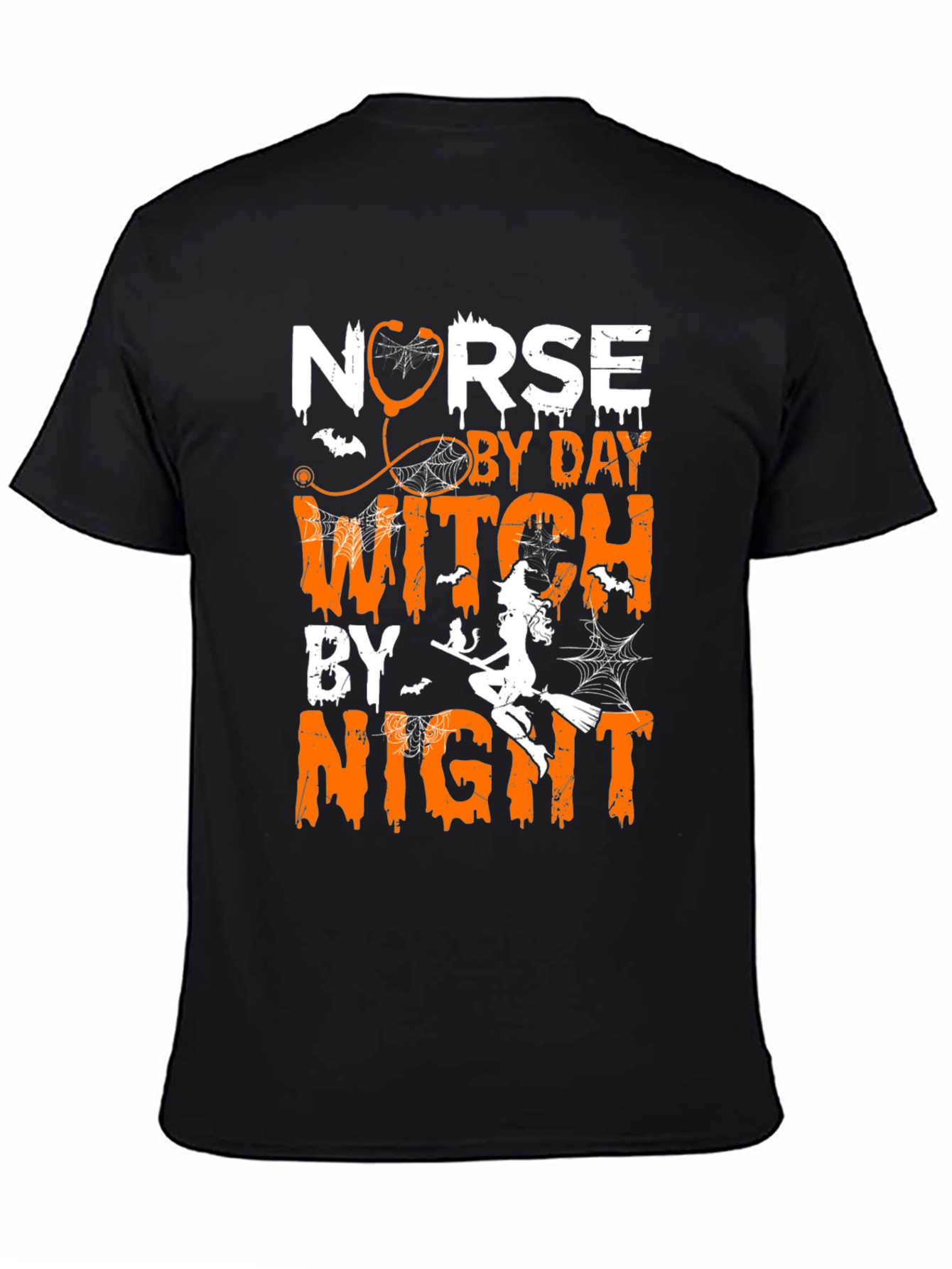 Black Nurse By Day Witch By Night Halloween T-Shirt view 4