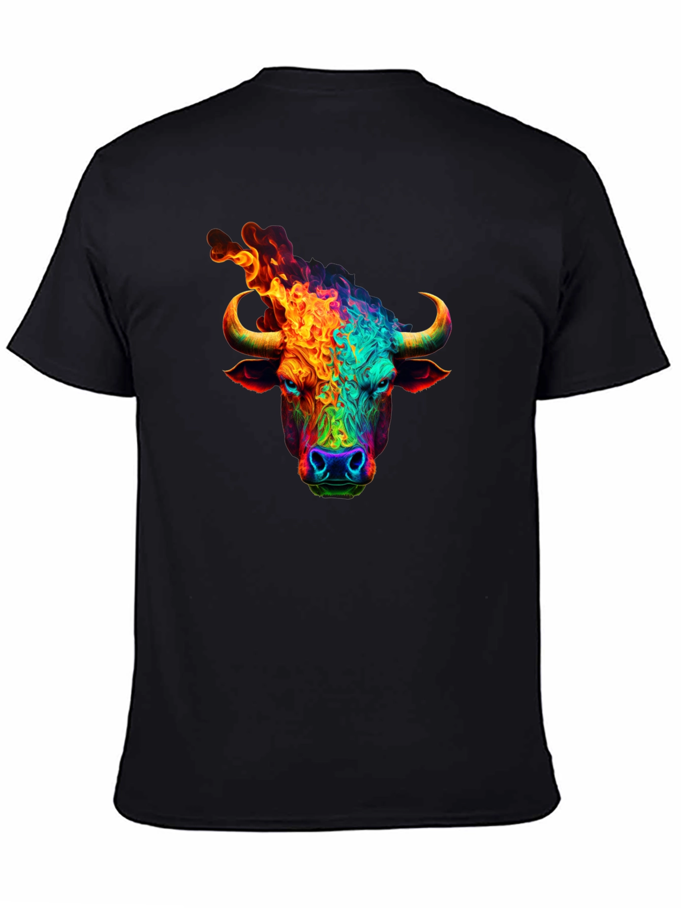 Black Fiery Bull Graphic T-Shirt - Bold & Vibrant Design view 4