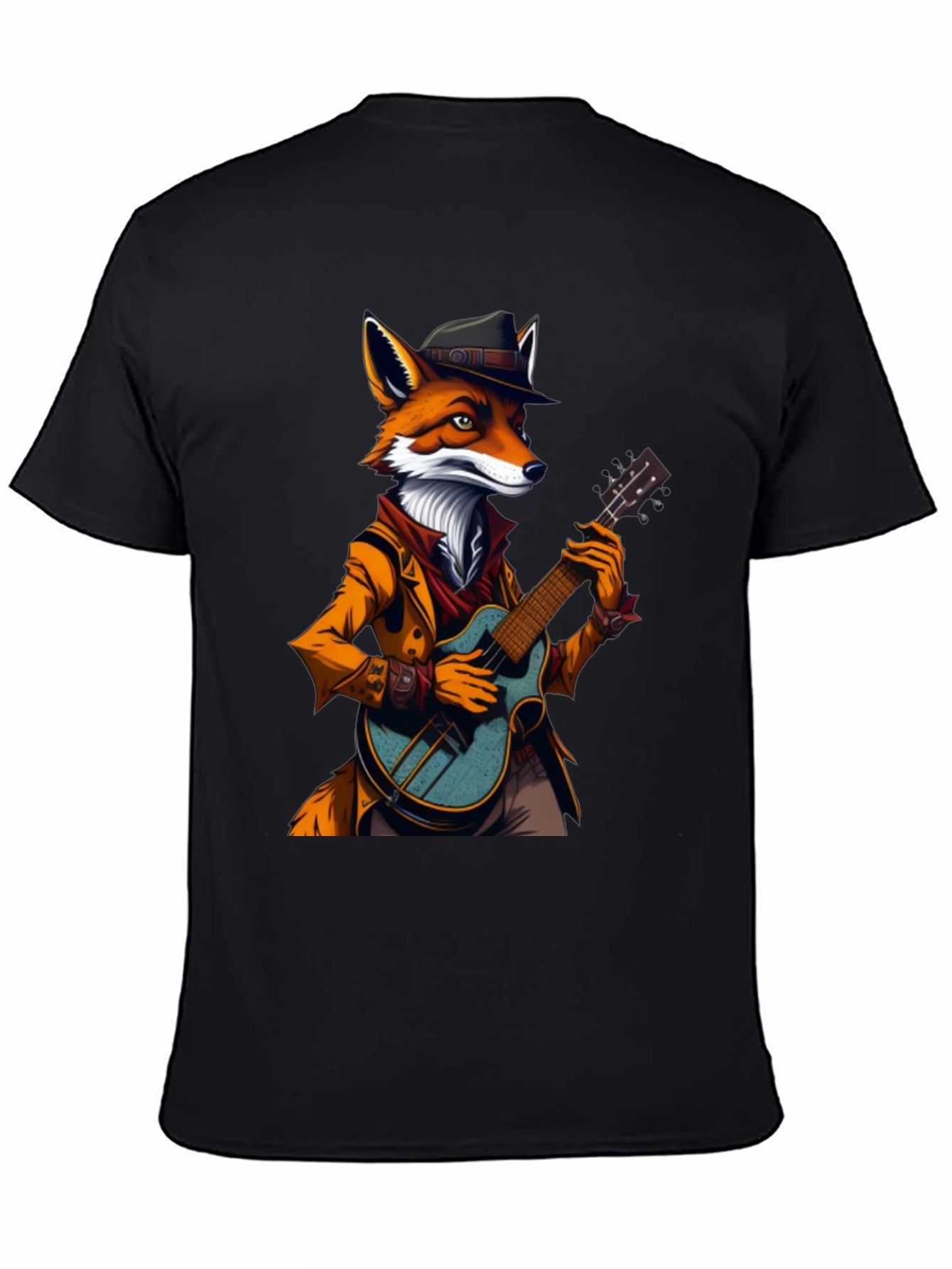 Black Fox Musician Graphic Tee - Cool Animal Shirt view 4