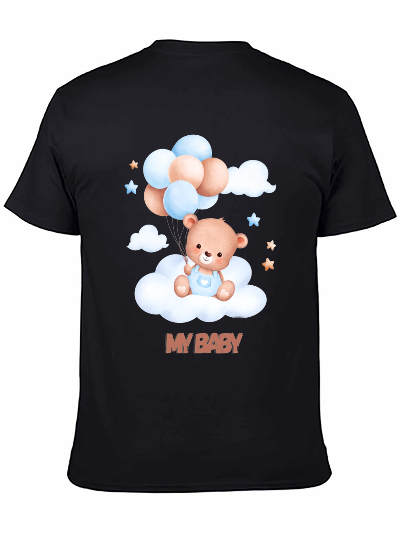 Black Cute "My Baby" Bear & Balloons Black T-Shirt view 4