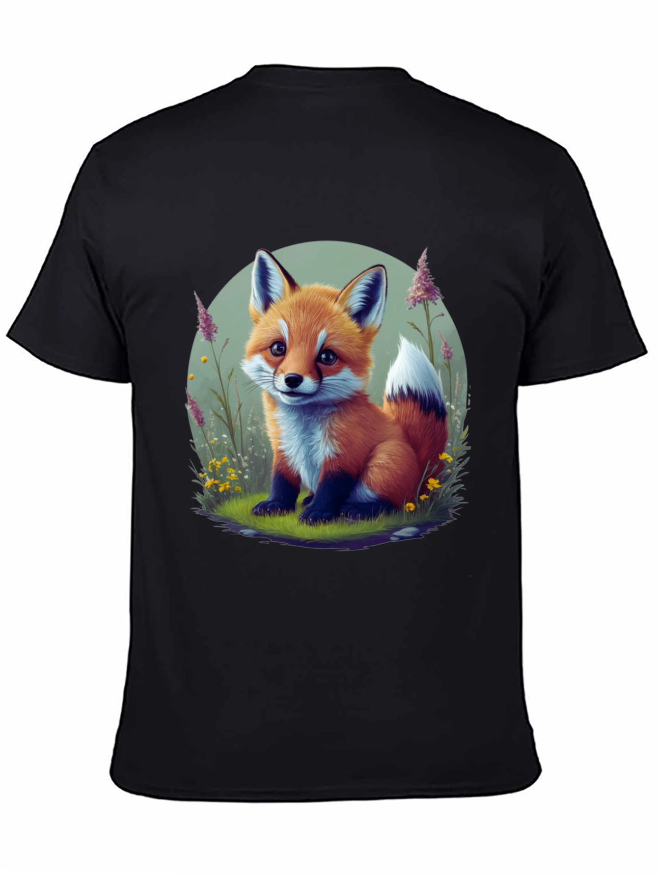 Black Cute Fox Graphic Tee - Soft Black Cotton view 4