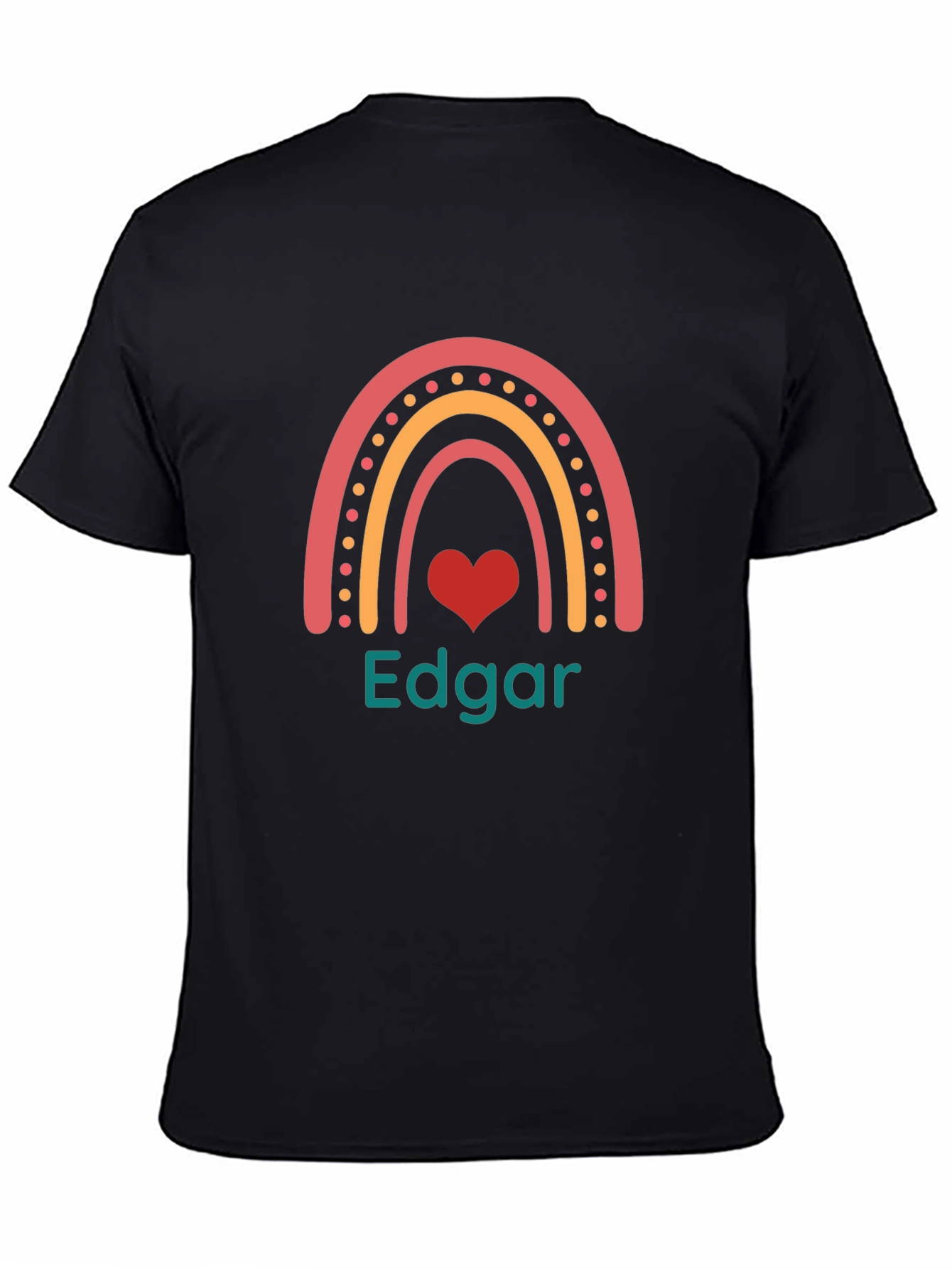 Black Personalized Rainbow Edgar Heart T-Shirt view 4