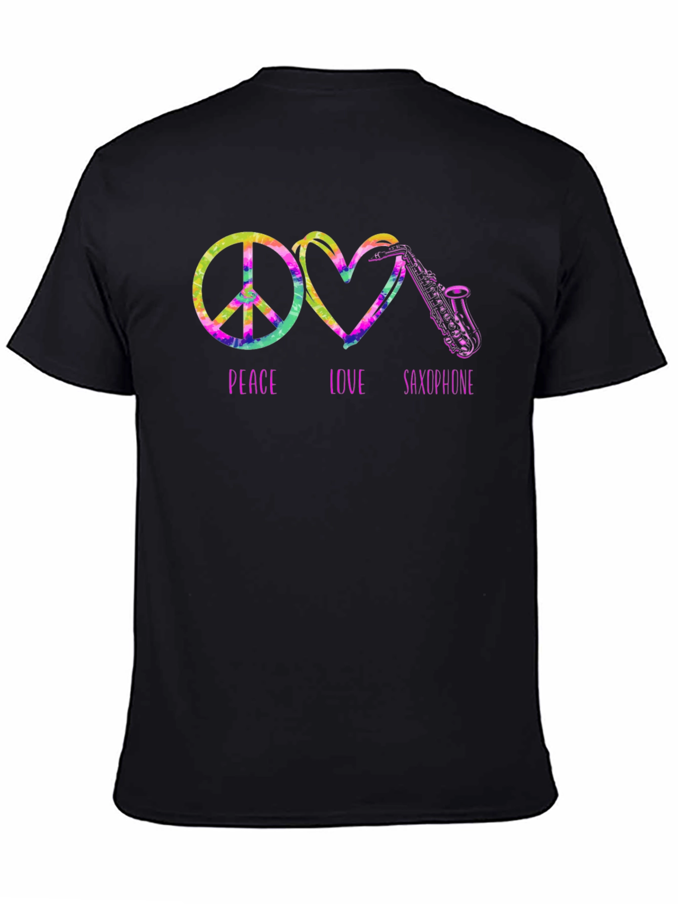 Black Peace Love Saxophone Tie Dye Graphic T-Shirt view 4