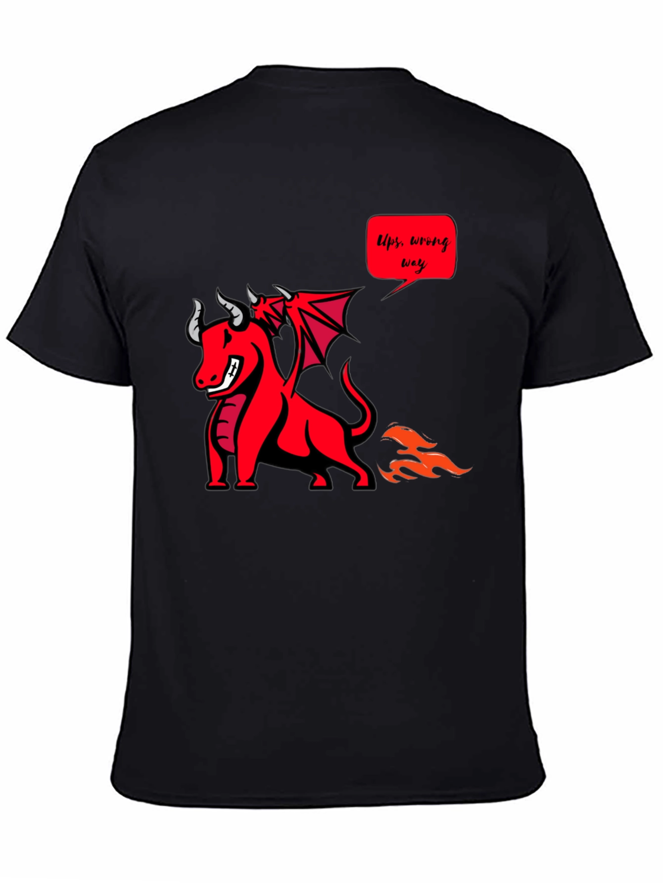 Black Funny Dragon T-Shirt - Ups, Wrong Way! view 4