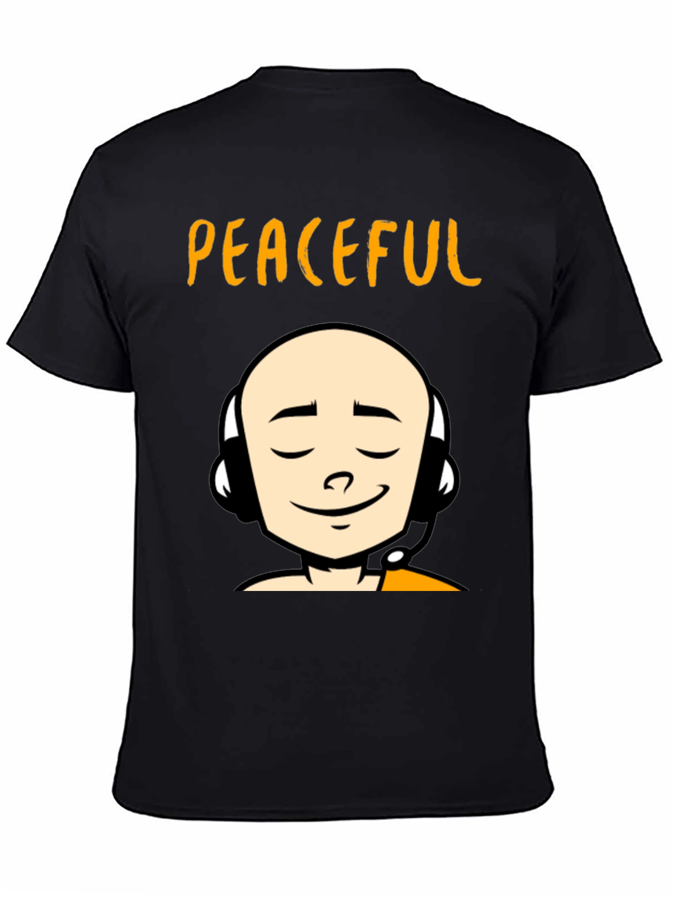 Peaceful Monk Graphic T-Shirt - Black Crew Neck Tee - 4