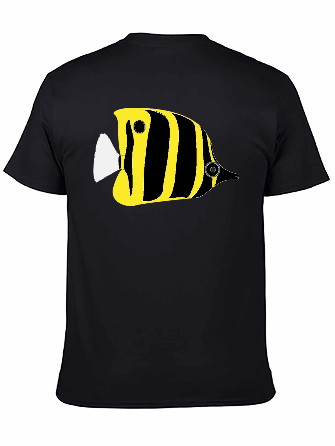 Black Black T-Shirt with Yellow Striped Fish Graphic view 4