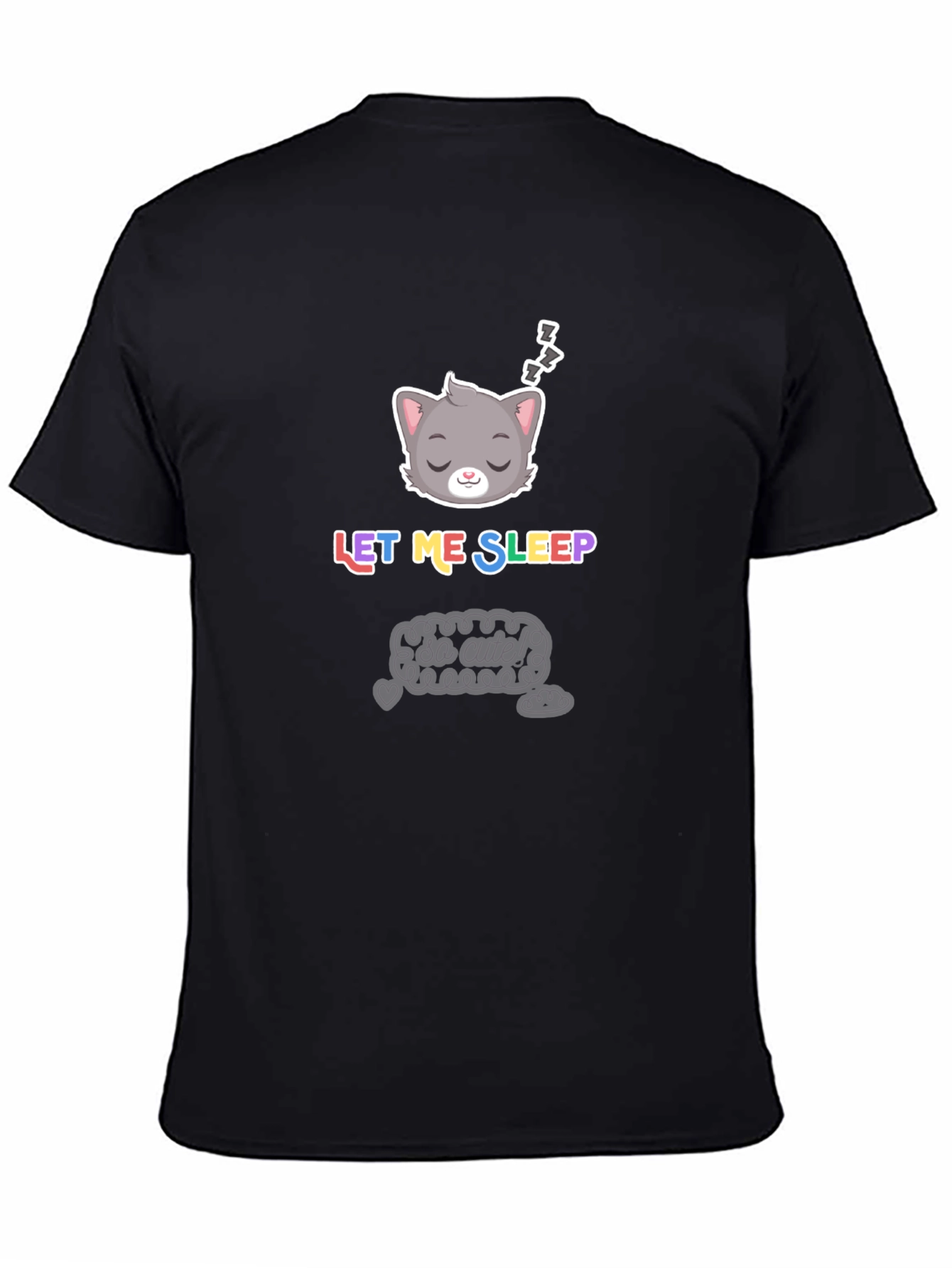 Black Cute Cat Sleeping T-Shirt - Unisex Black Tee view 4