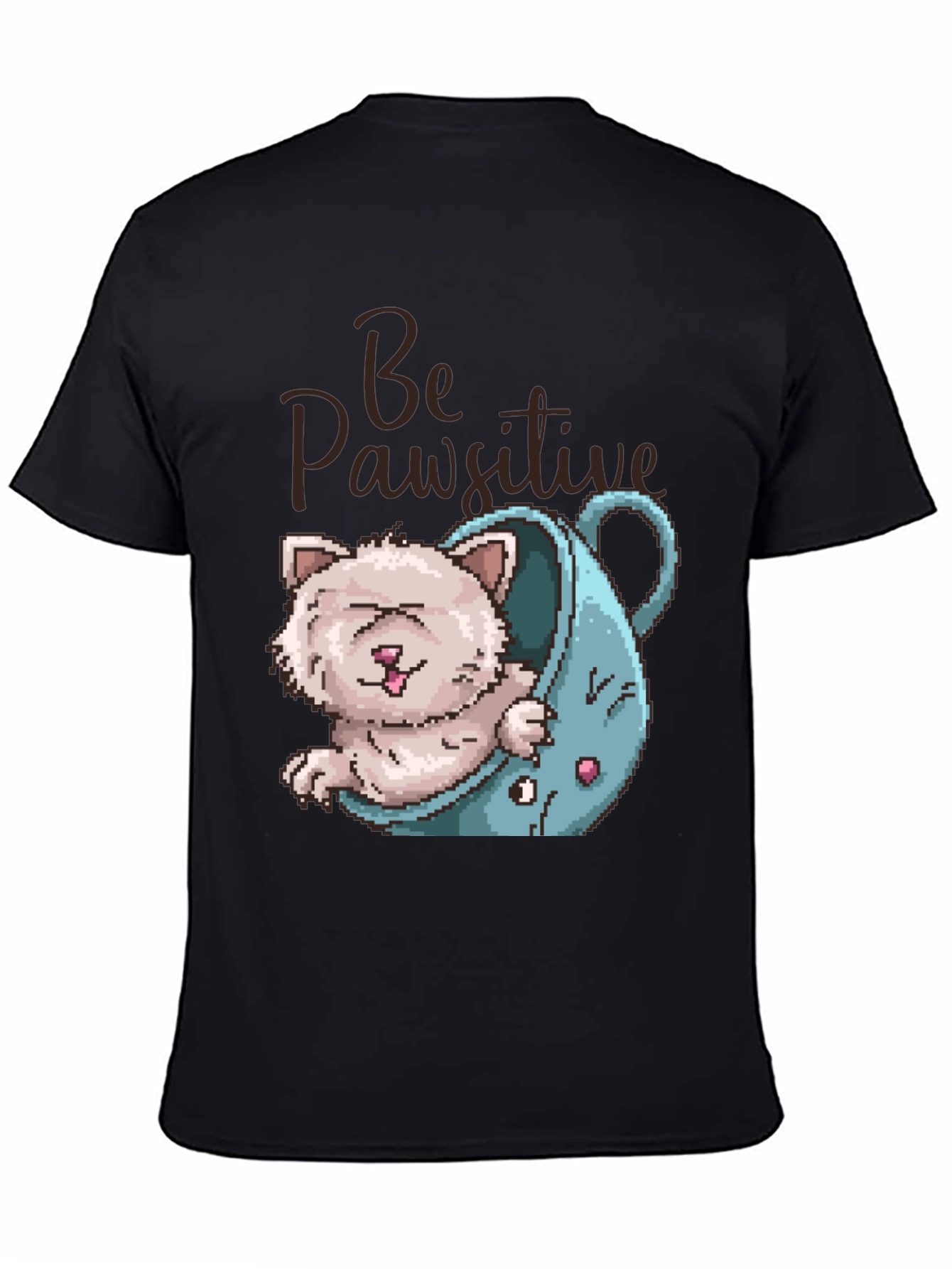 Black Be Pawsitive Cat Lover T-Shirt view 4
