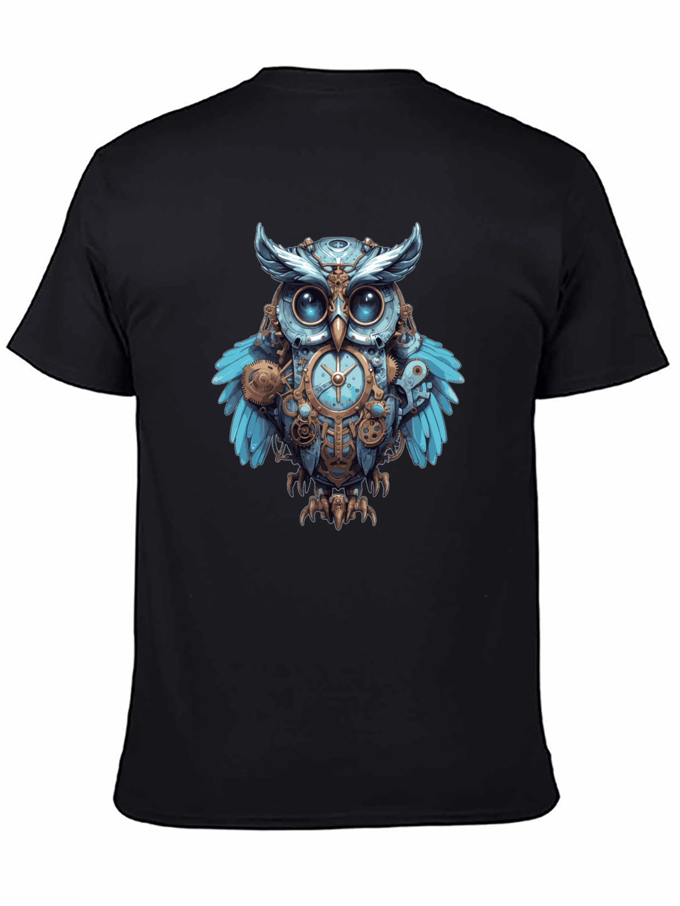 Black Steampunk Owl Graphic Print Men's T-Shirt view 4