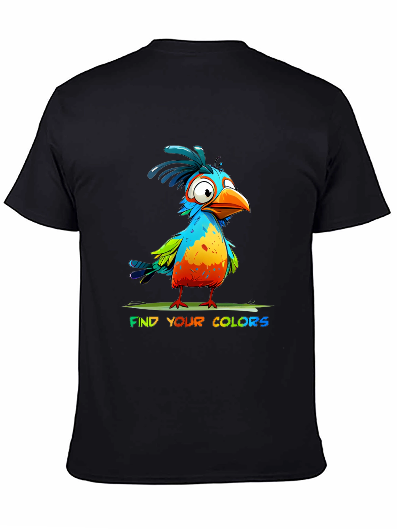 Black Colorful Cartoon Bird T-Shirt - Find Your Colors view 4