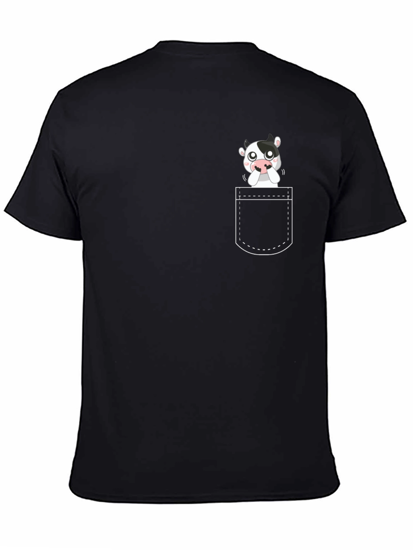 Black Cute Cow Pocket Graphic Tee - Black Cotton Comfort view 4