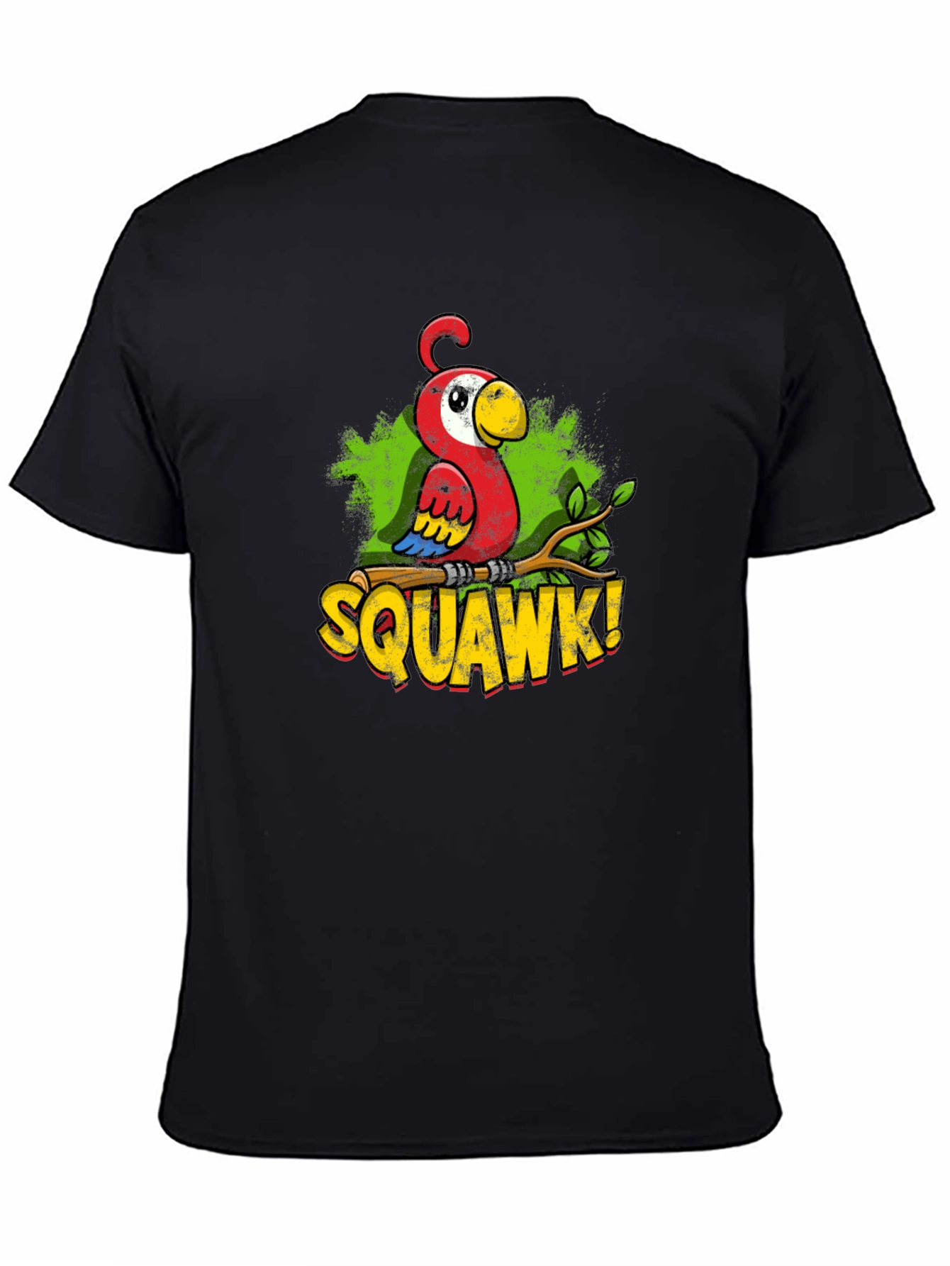 Black Funny Parrot Graphic T-Shirt - SQUAWK! Cartoon Bird Tee view 4
