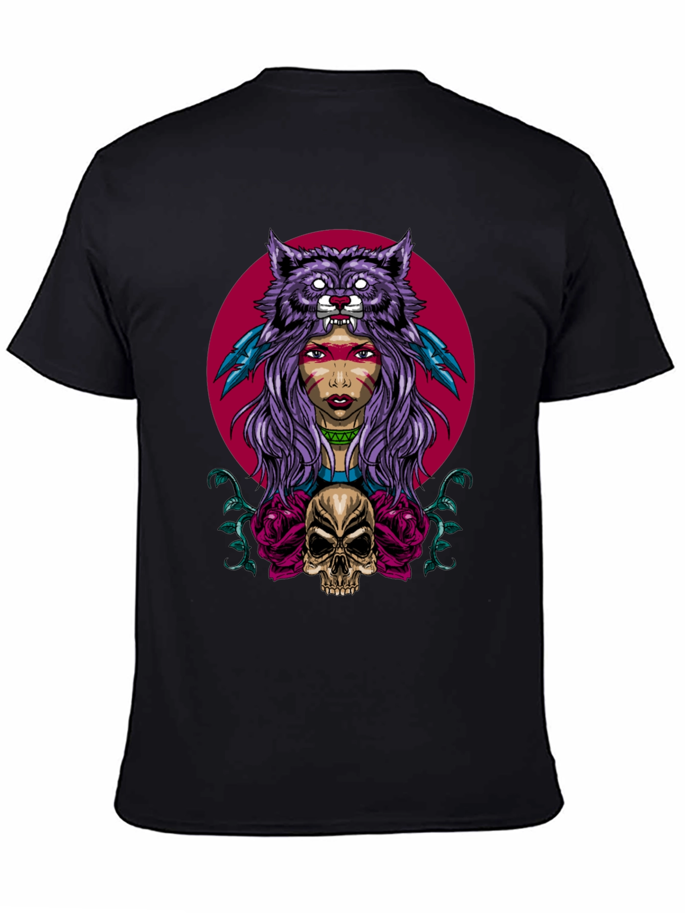 Black Wolf Headdress Skull Graphic Tee view 4