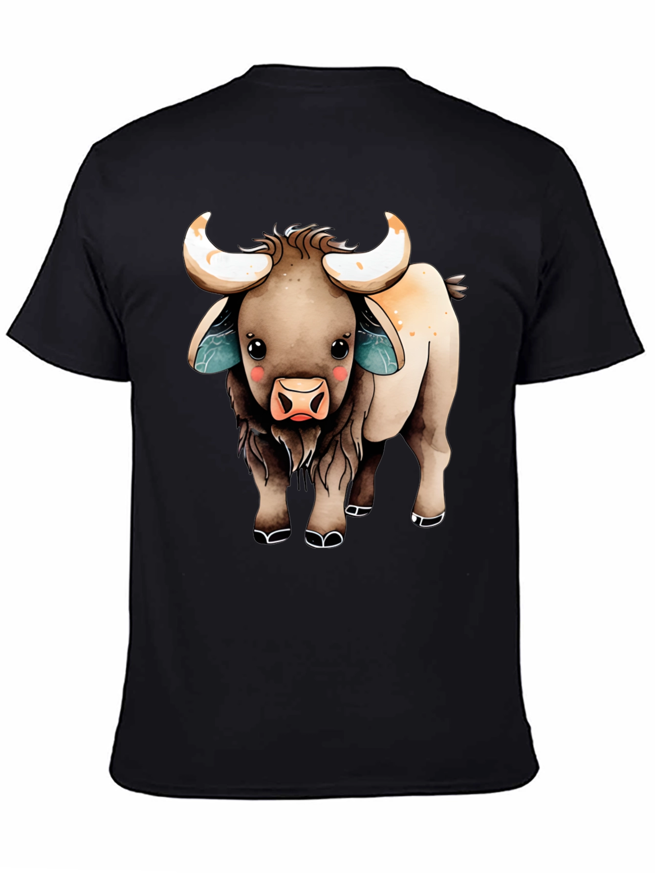Black Cute Cartoon Highland Cow T-Shirt view 4