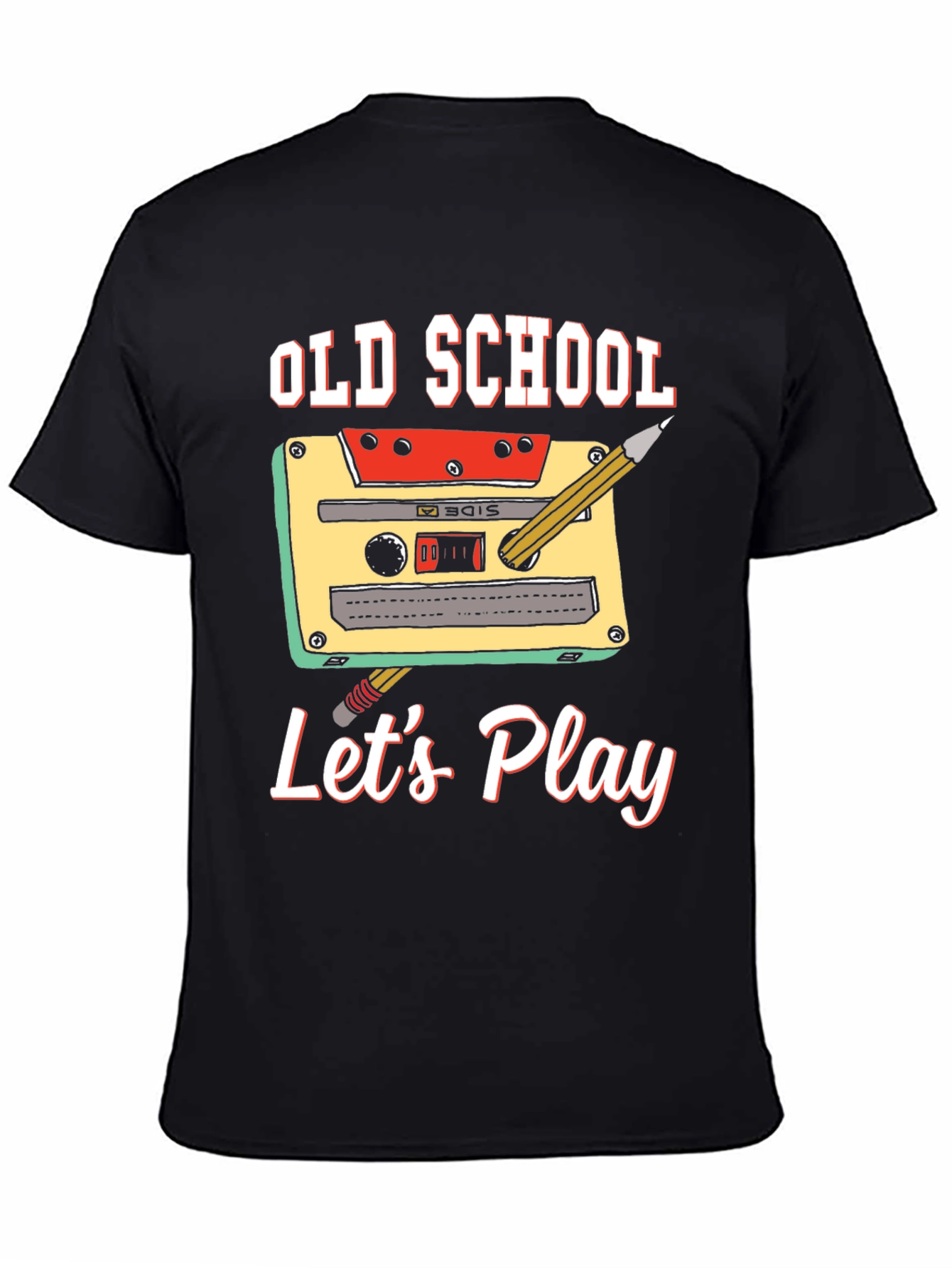 Black Old School Let's Play Graphic Tee view 4