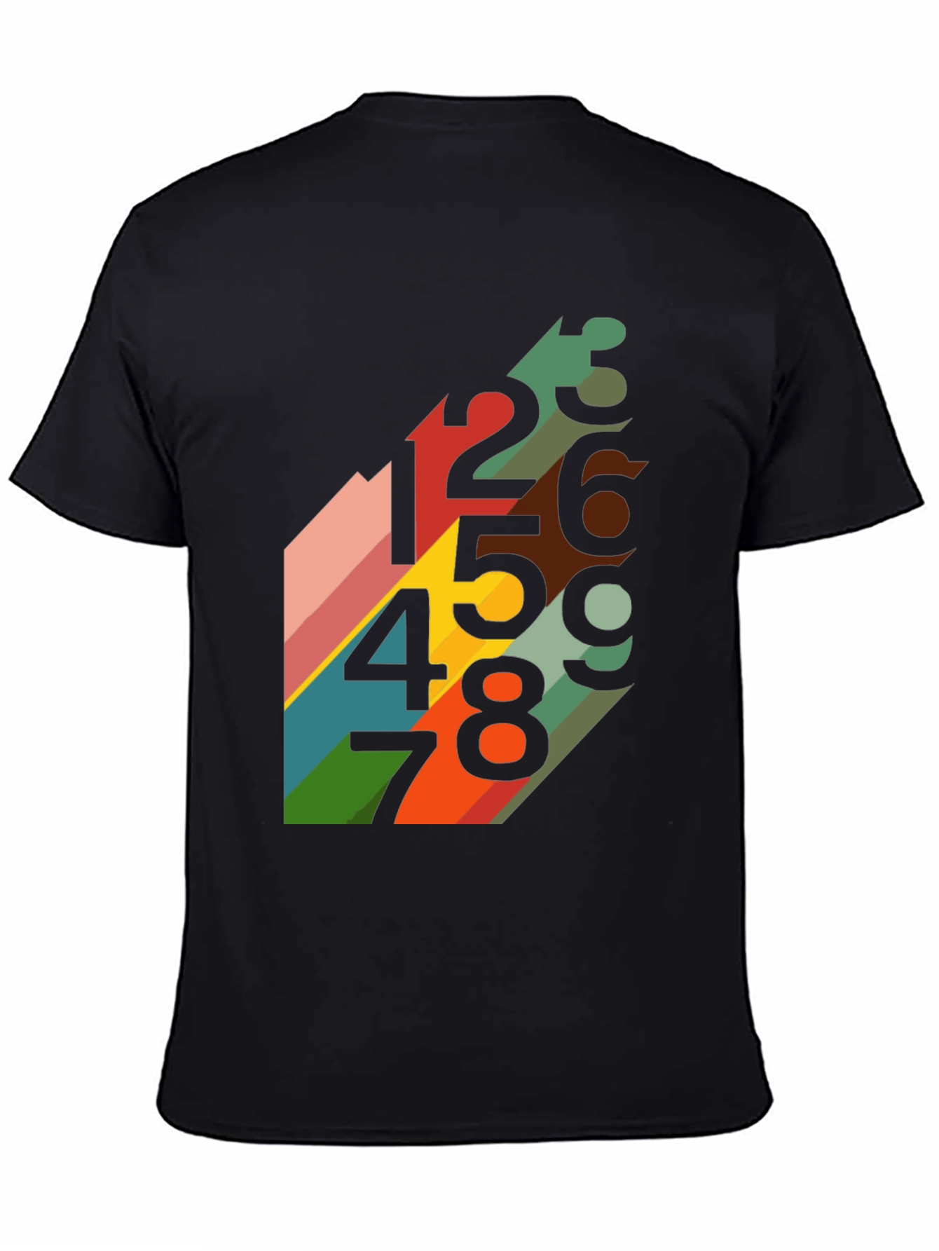 Black Retro Number Pattern Black T-Shirt view 4