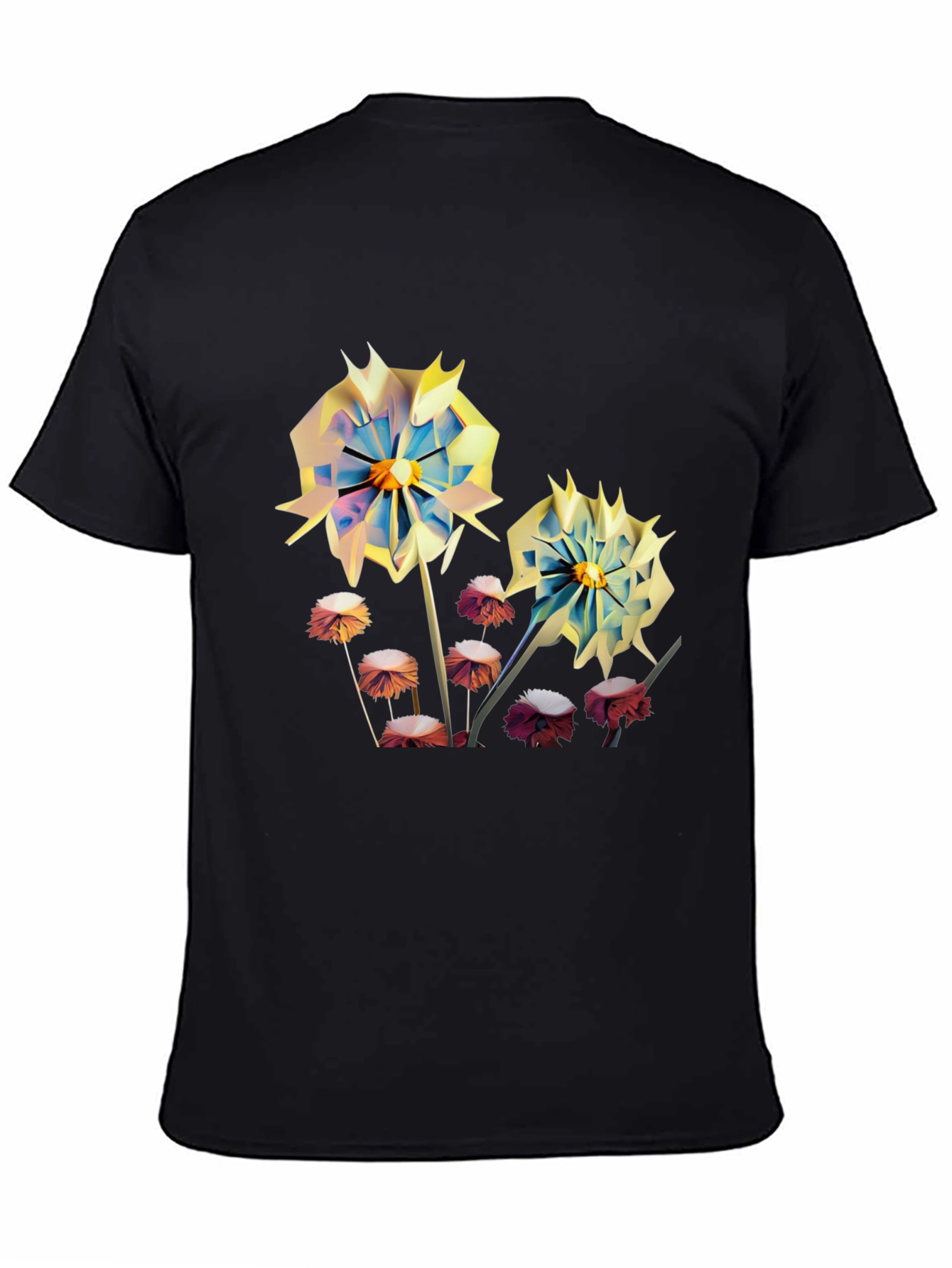 Black Floral Print Men's T-Shirt - Unique Artistic Design view 4