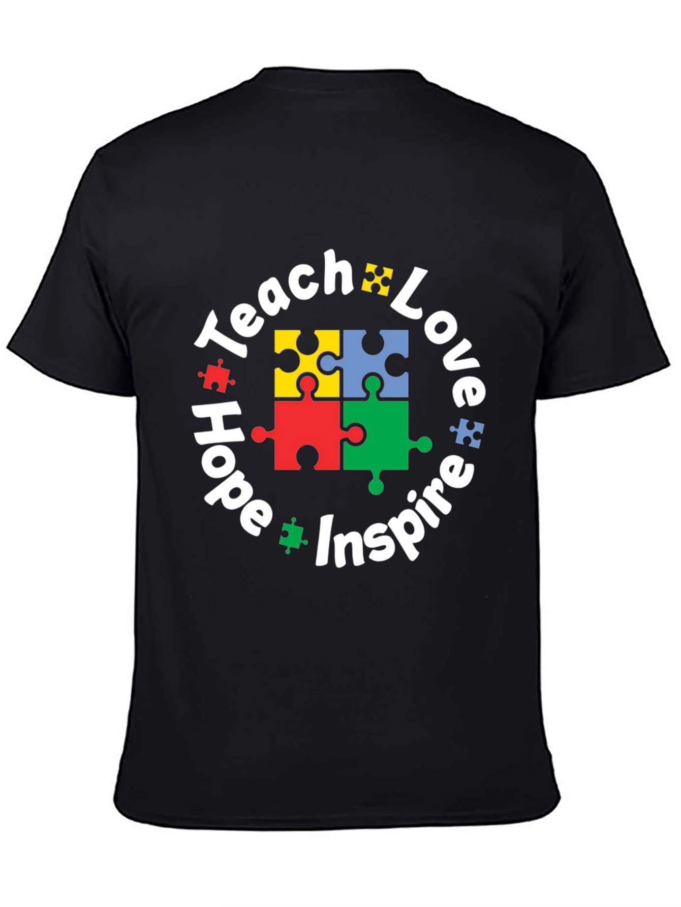 Black Teach Love Hope Inspire Puzzle Piece T-Shirt view 4