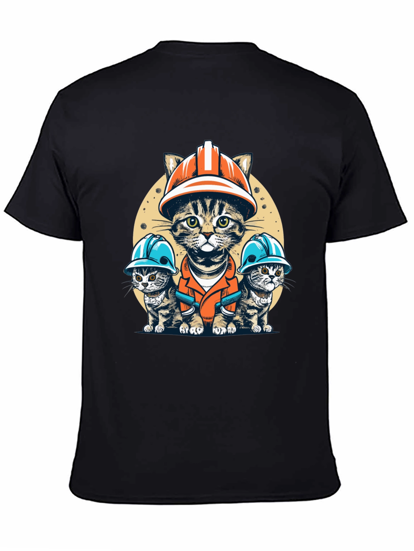 Black Construction Cats T-Shirt Funny Kitten Builder Crew Tee view 4