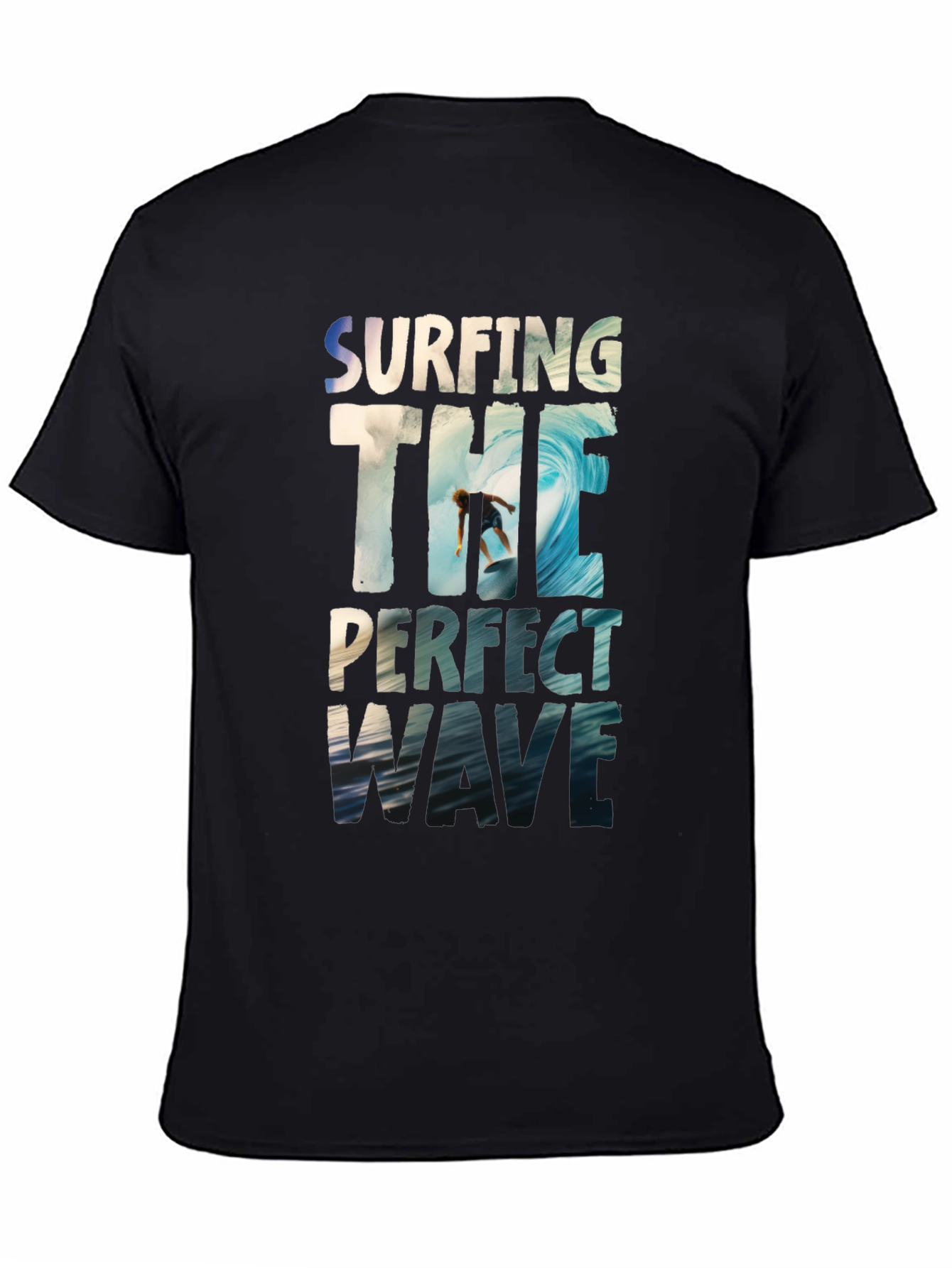 Black Surfing The Perfect Wave Black Graphic T-Shirt view 4