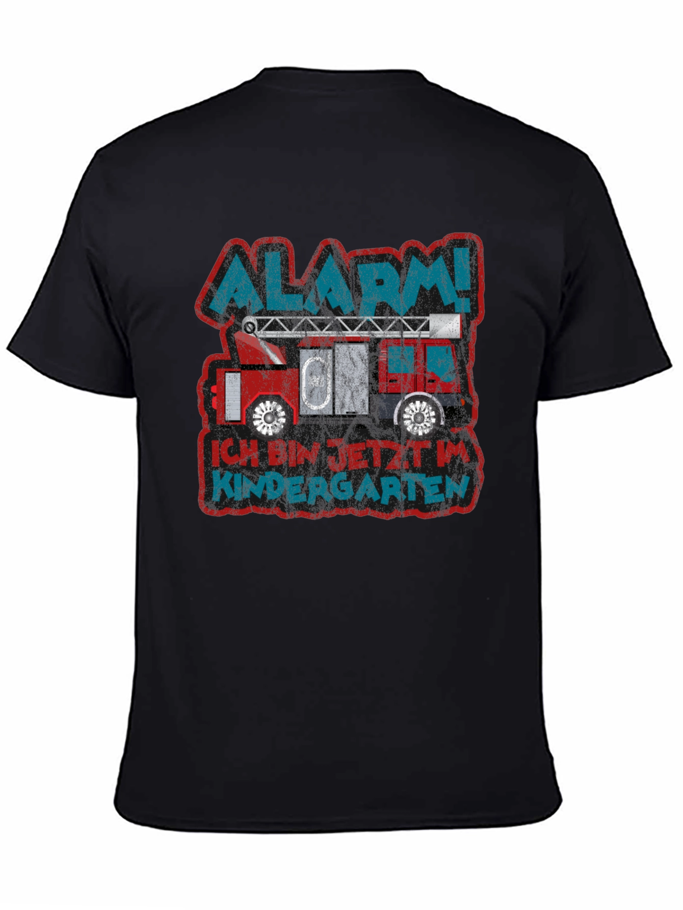 Black Alarm! Kindergarten Fire Truck T-Shirt view 4
