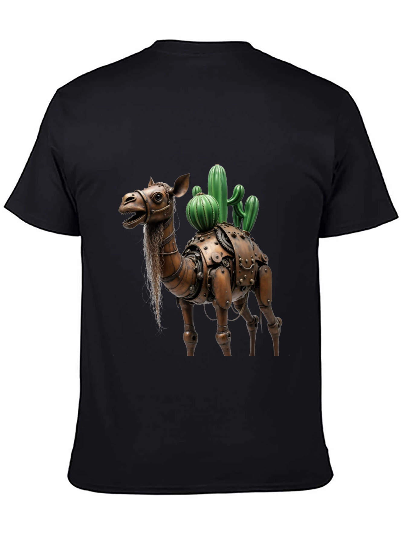 Black Steampunk Camel Cactus Graphic T-Shirt view 4
