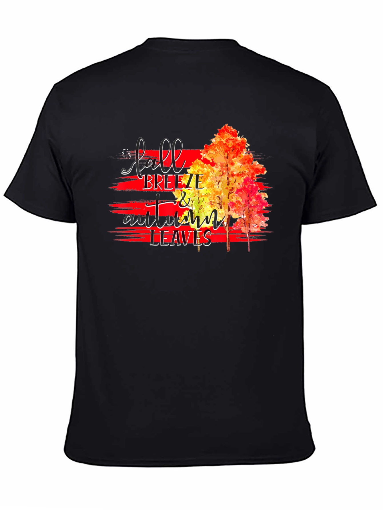 Black Fall Breeze & Autumn Leaves Graphic T-Shirt view 4