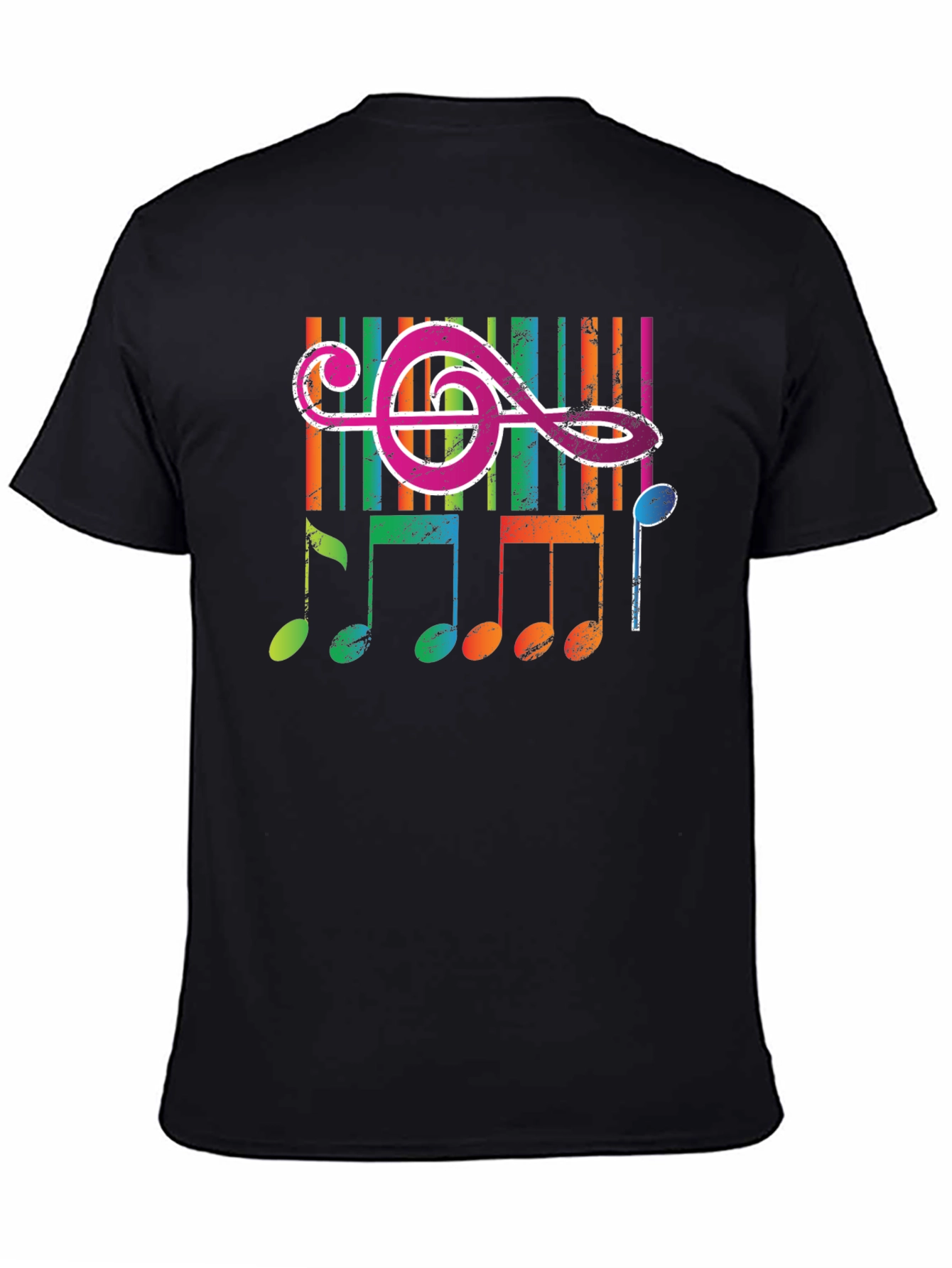 Black Colorful Music Notes Graphic T-Shirt view 4