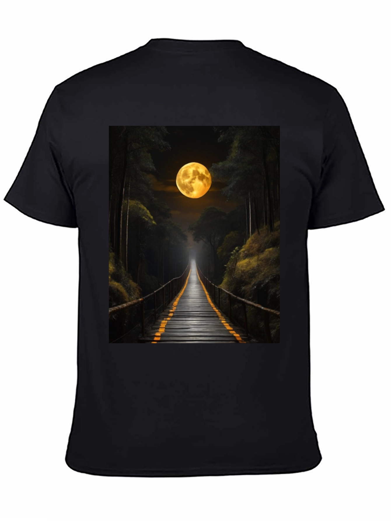 Black Moonlit Forest Bridge Graphic Tee view 4