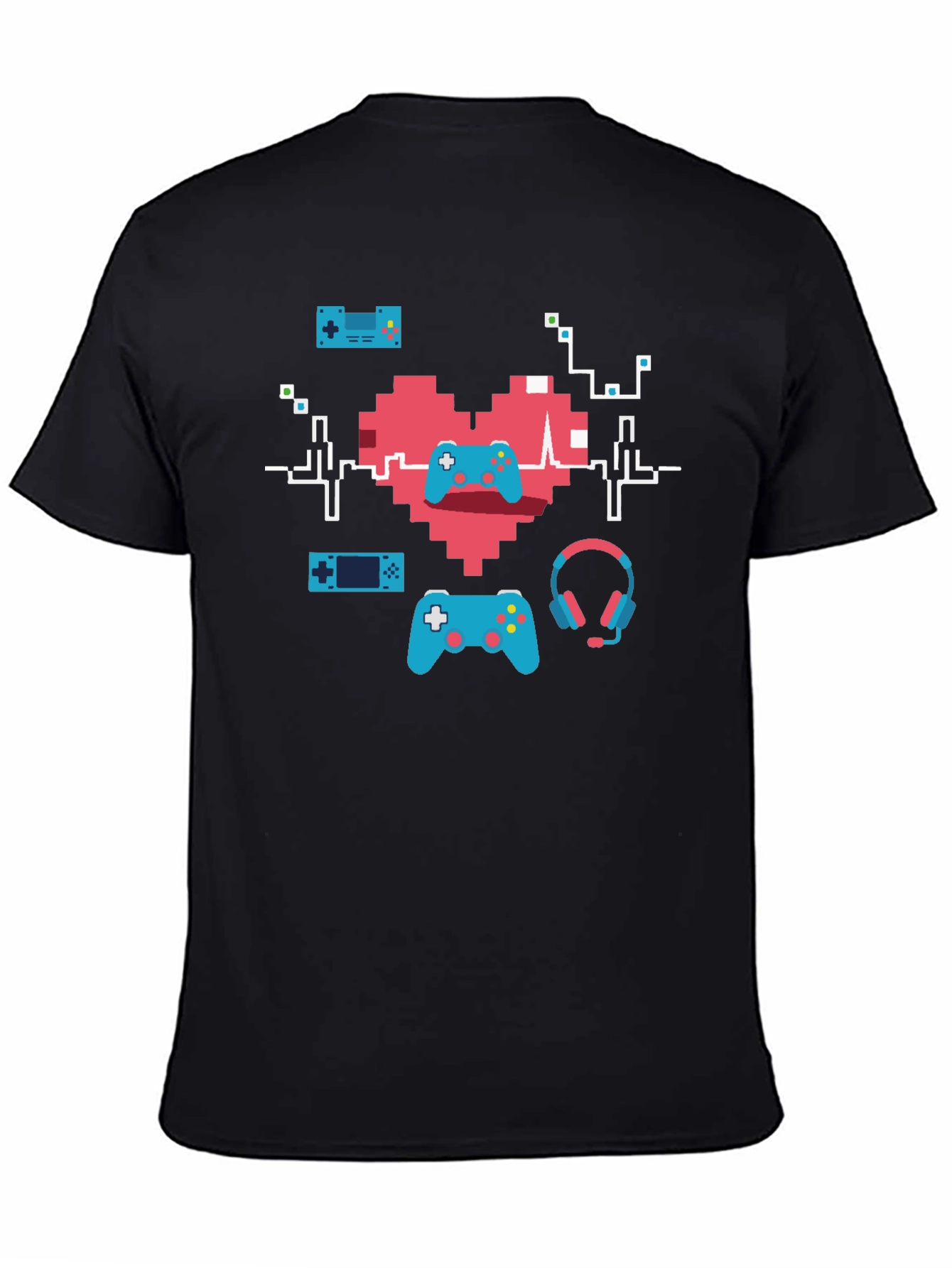 Black Gamer Heartbeat T-Shirt - Pixel Art Gaming Tee view 4