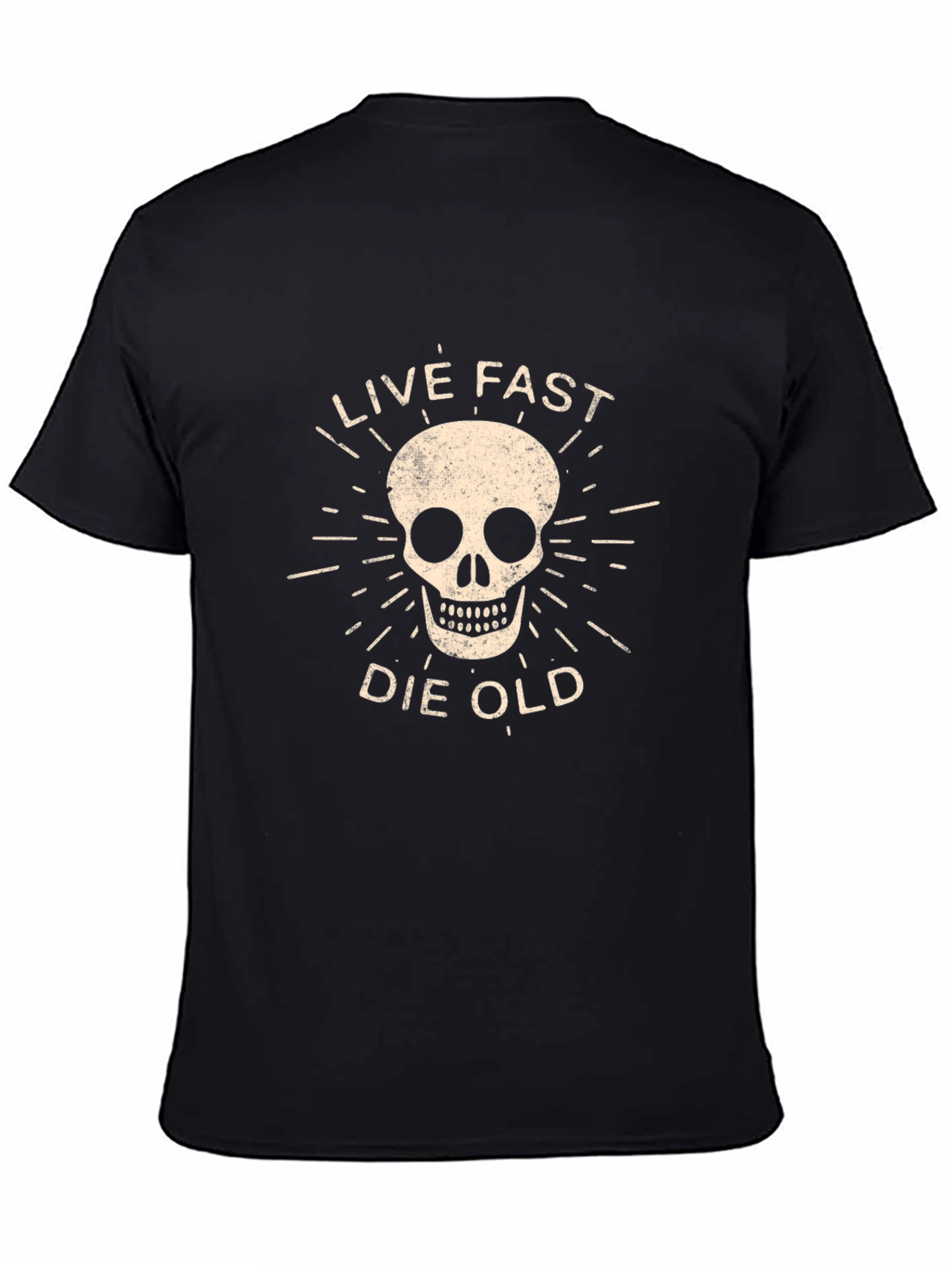 Black Live Fast Die Old Graphic Tee - Skull Design view 4
