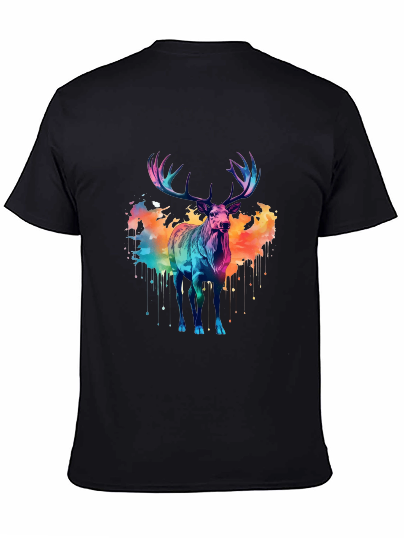Black Colorful Watercolor Stag Graphic Tee view 4