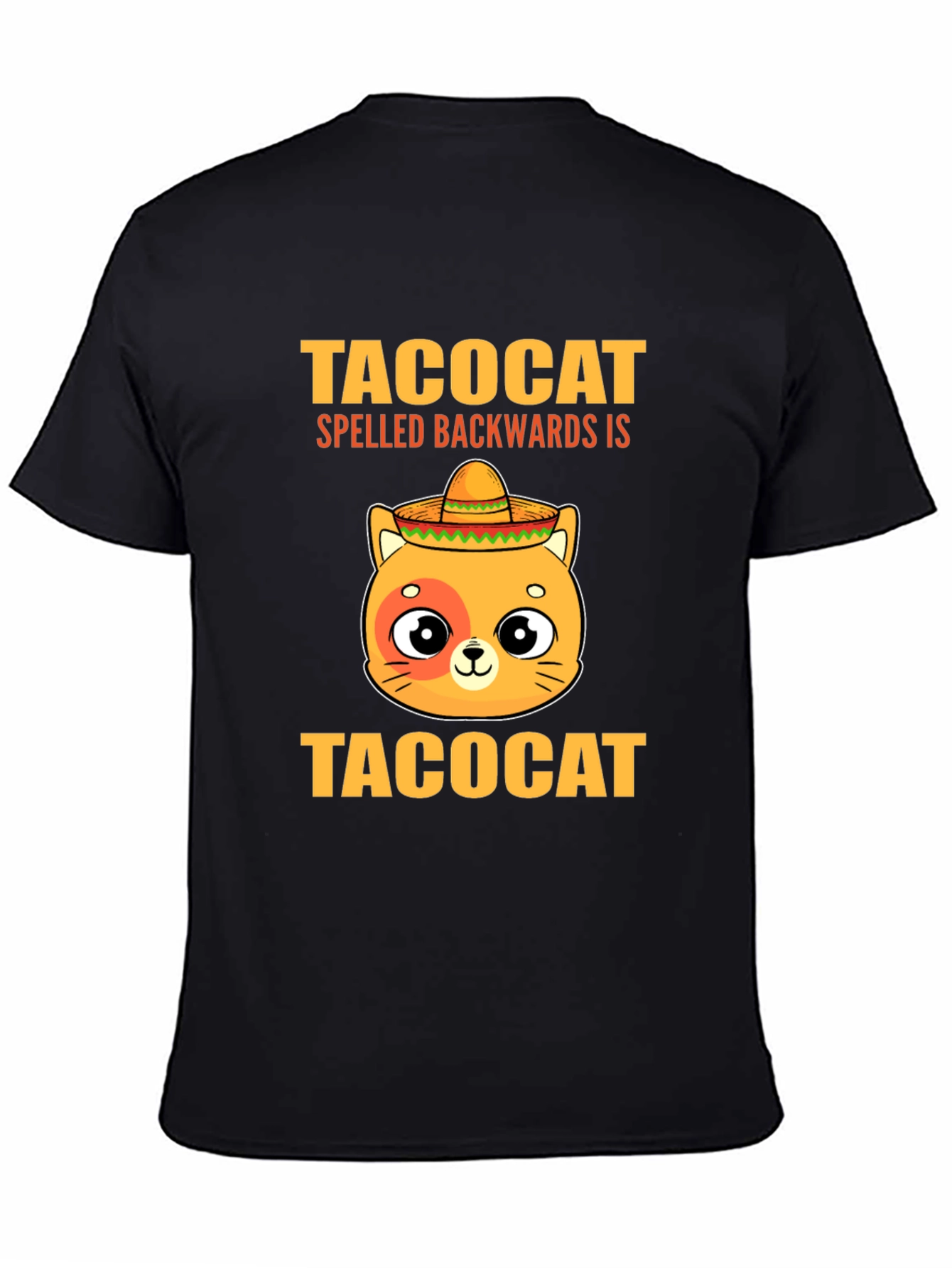 Black Taco Cat T-Shirt - Spelled Backwards is TacoCat! Funny Tee view 4