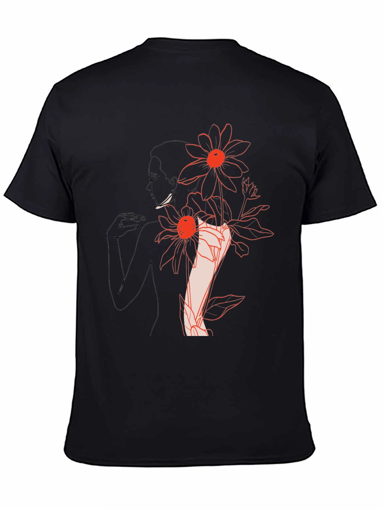 Black Floral Woman Graphic Black T-Shirt view 4