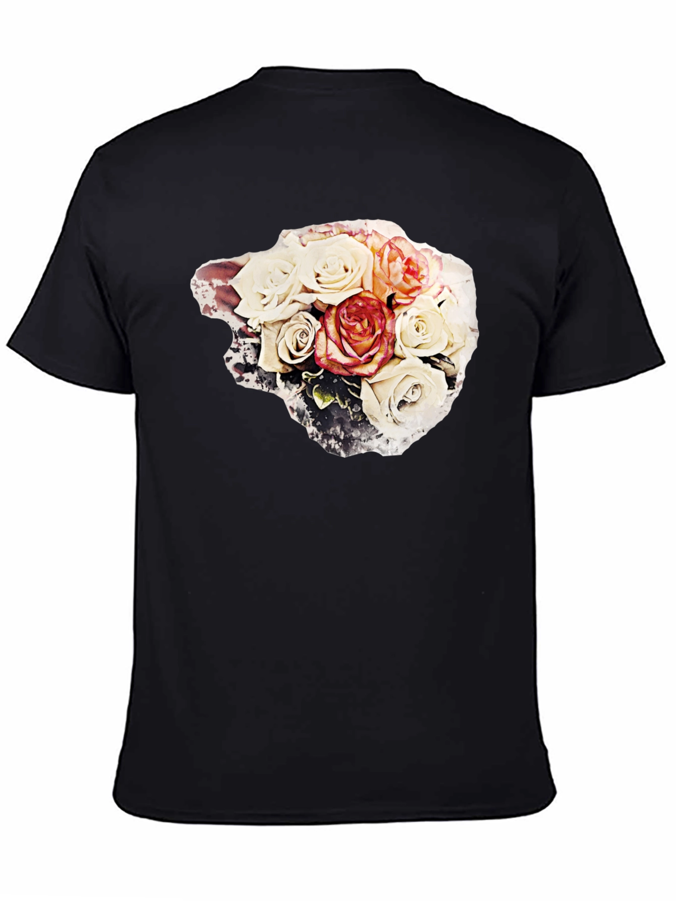 Black Floral Bouquet Graphic Tee - Stylish Black T-Shirt view 4