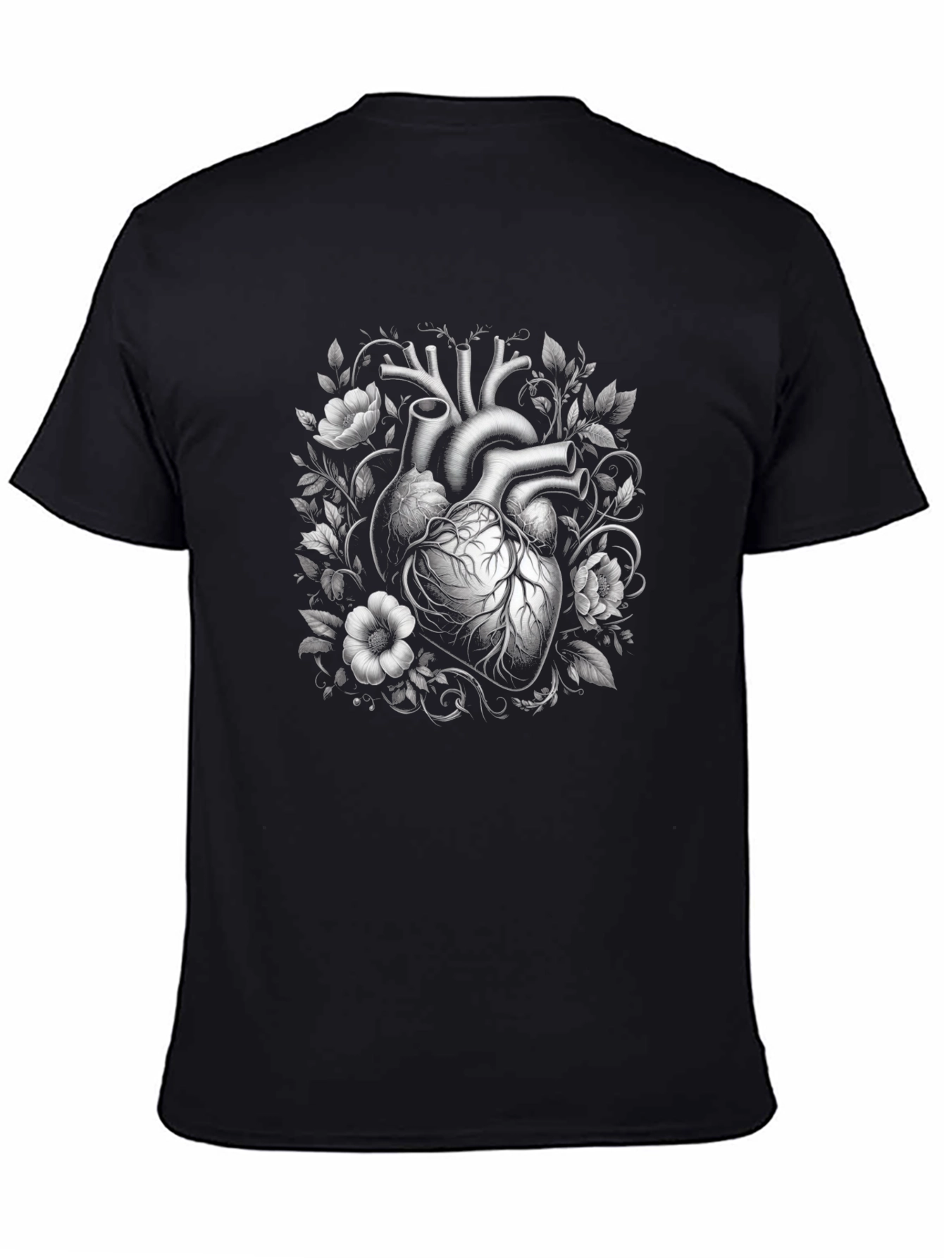 Black Anatomical Heart & Floral Graphic Tee - Black view 4