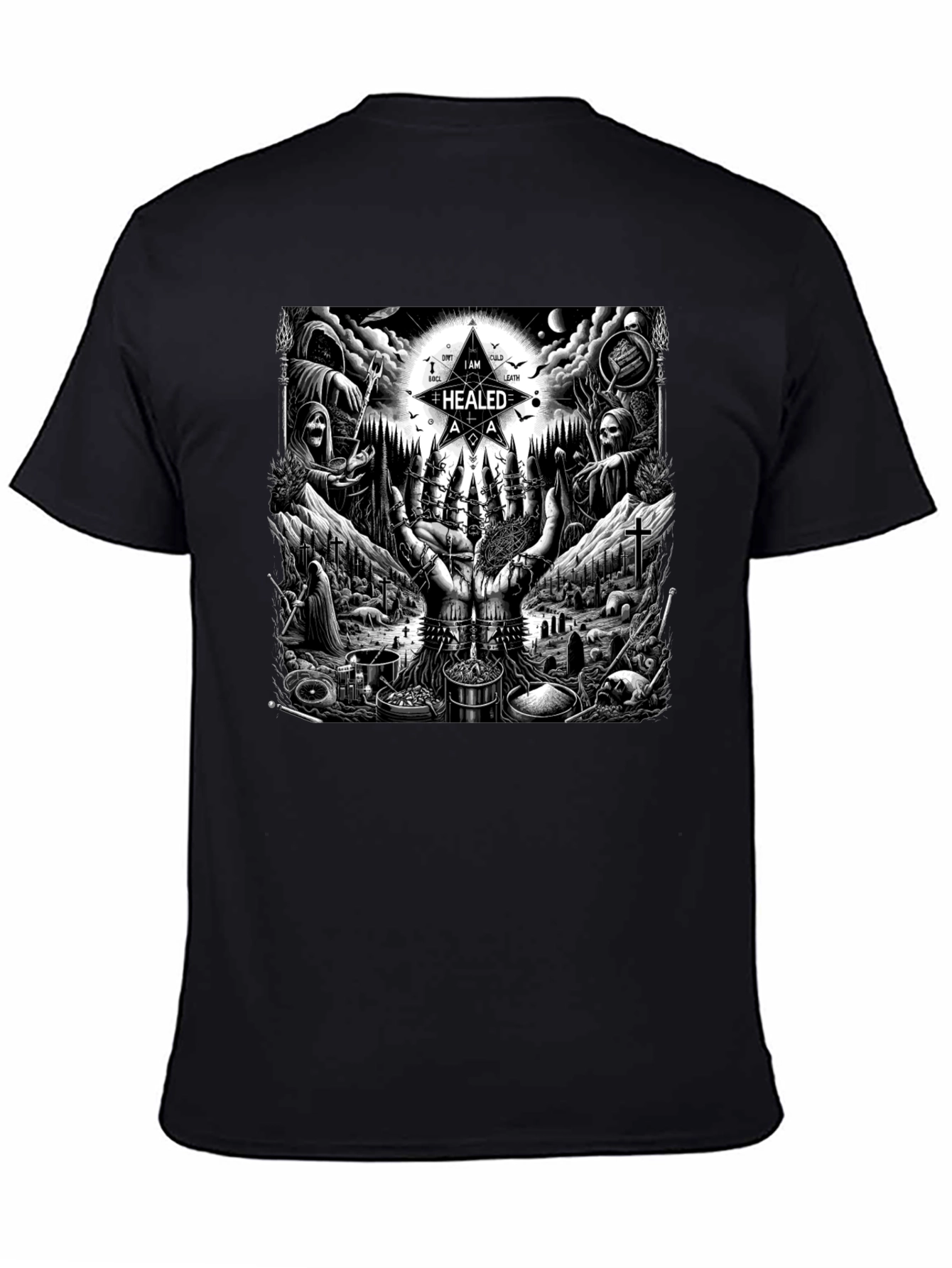 Black Occult Ritual Graphic T-Shirt - Dark Aesthetic Tee view 4